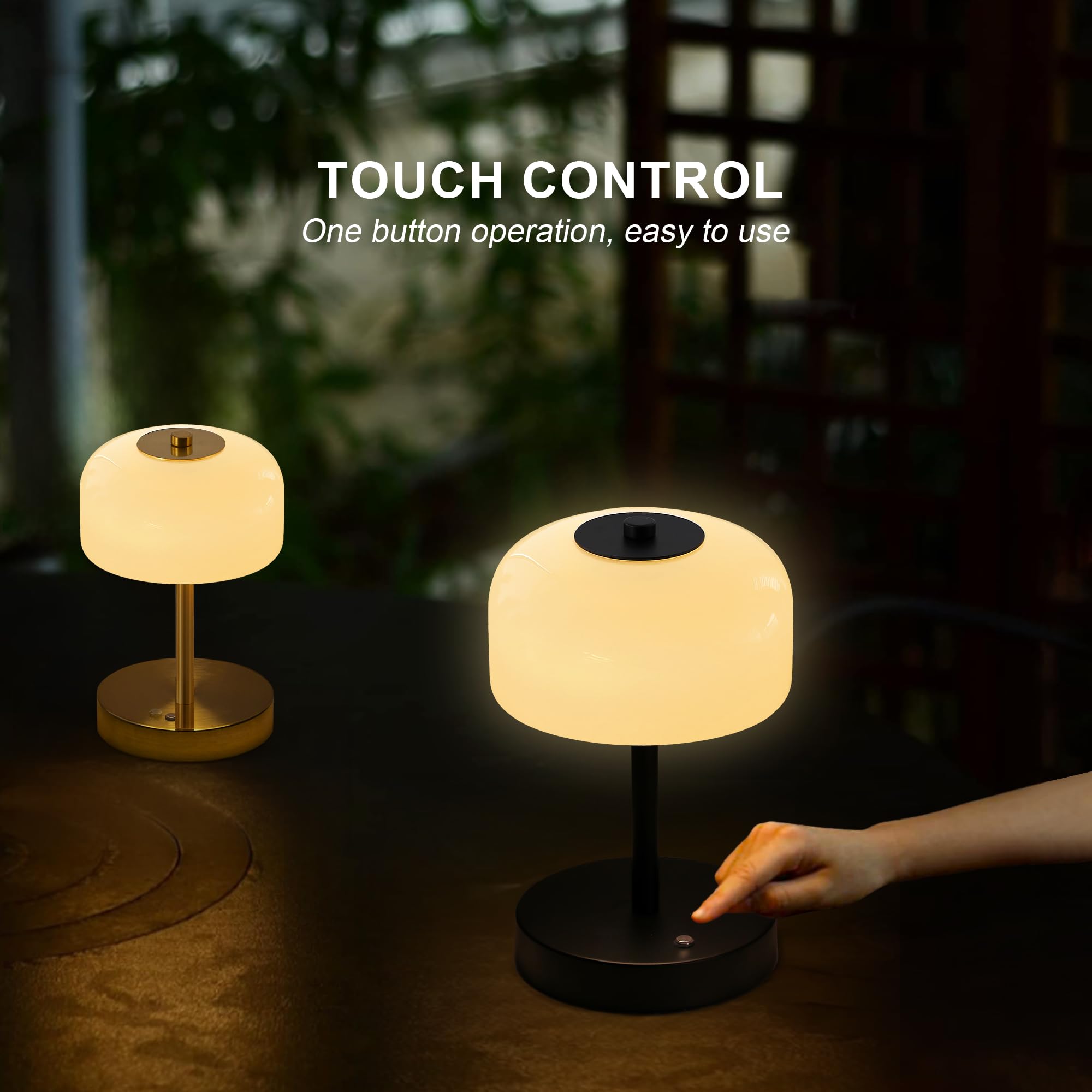 Oneach Portable Cordless Table Lamp, Rechargeable Battery Powered Lamp with Opal Glass Shade, 3-Way Dimmable LED Touch Mushroom