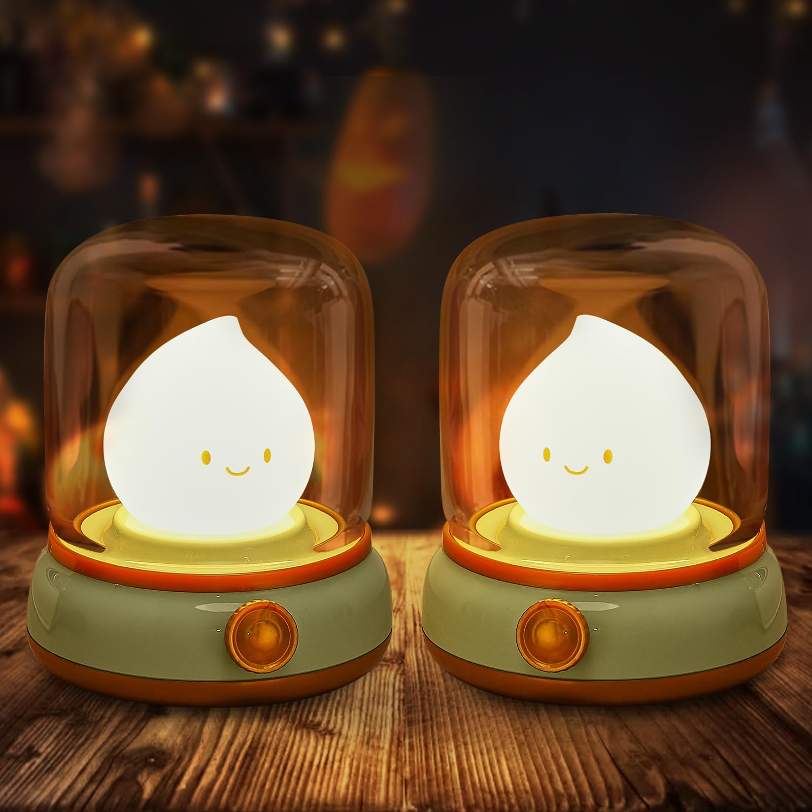 Deogos 2Pack Ghost Campfire Night Light, Dimmable Cordless Table Lamp, Rechargeable, Green