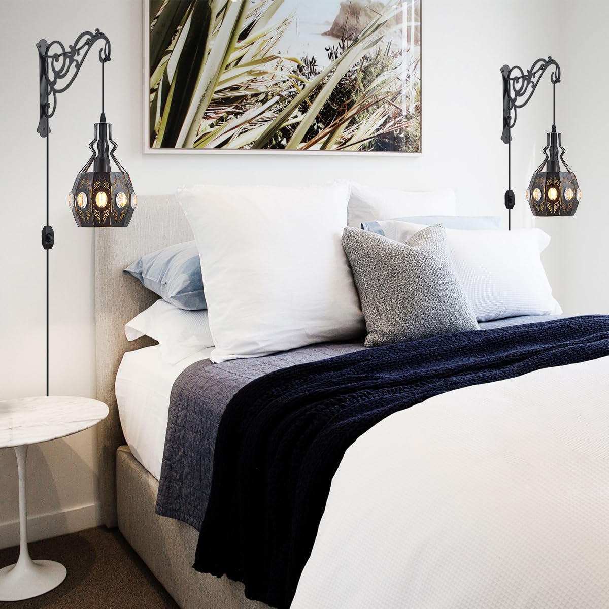 YLONG-ZS Crystal Plug-in Wall Sconce Lamp, Dimmable, Adjustable, Small Size, Metal, YLW13black