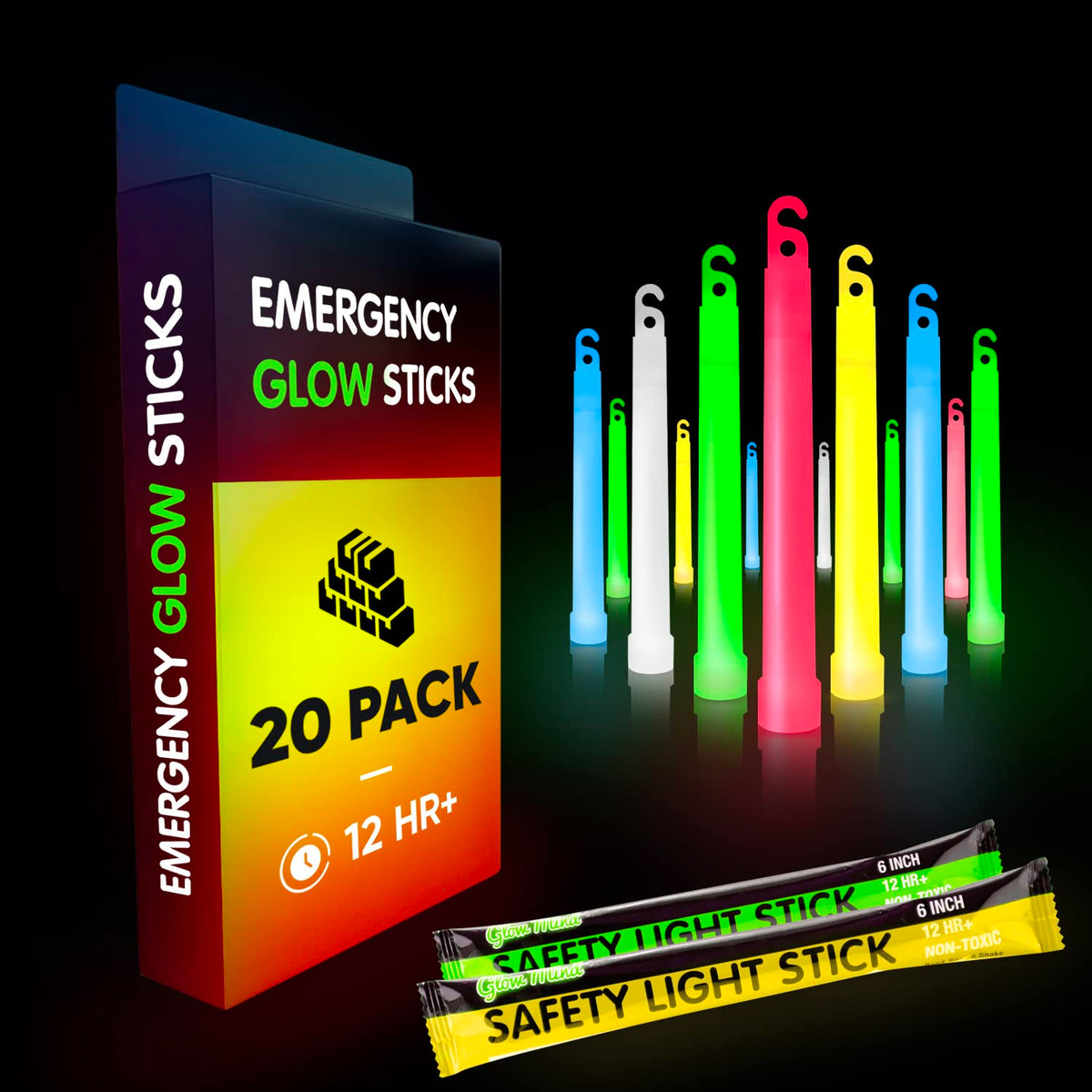 Glow Mind 20 Ultra Bright Glow Sticks - Emergency Light Sticks For Camping Accessories, Parties, Hurricane Supplies, Earthquake,