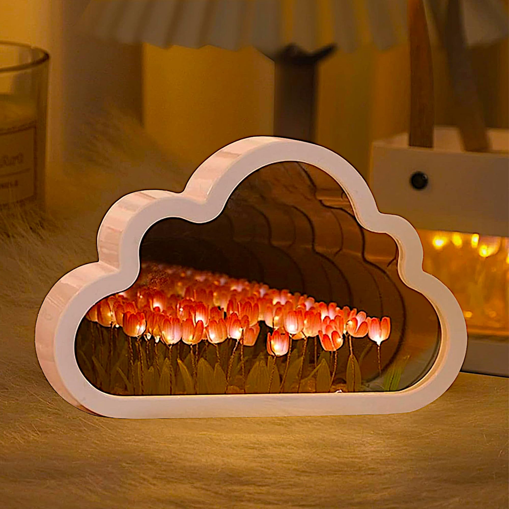 ALYMACK Handmade Tulip Lamp - Flower Night Light, Pink, Model AM2, Size AA, Plastic