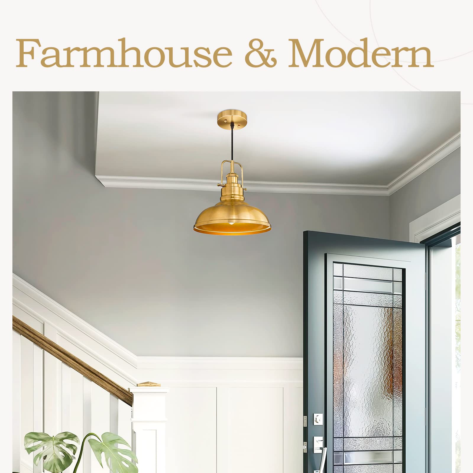 zeyu Farmhouse Pendant Light, 1-Light Industrial Metal Dome Shade, Gold Finish, Model 016-1 BG, Medium Size