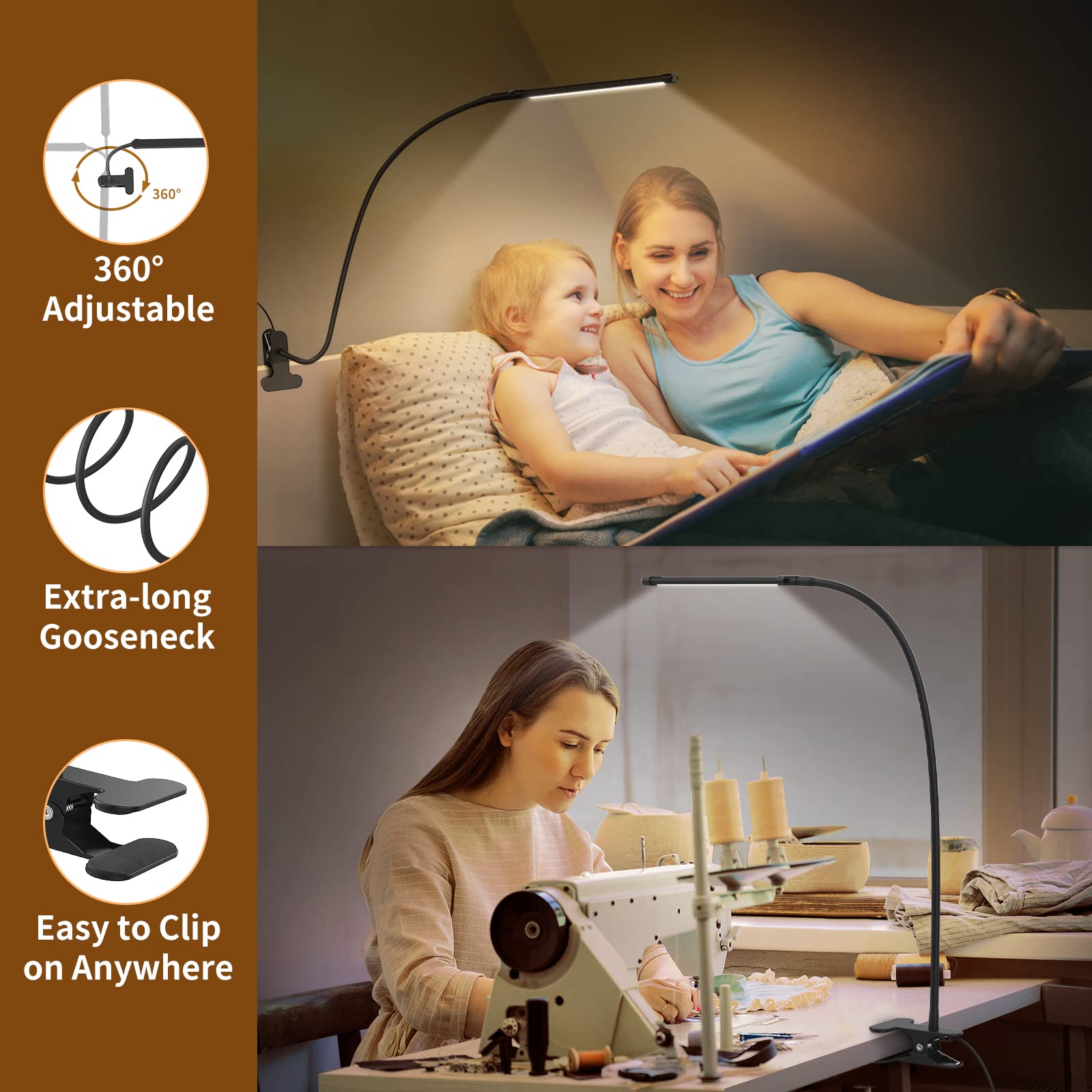 Izell Led Desk Lamp [2-Pack] - 77 Leds, 3 Color Modes, 10 Brightness Levels, Flexible Gooseneck, Black, Model Tbl725-Bk-Us