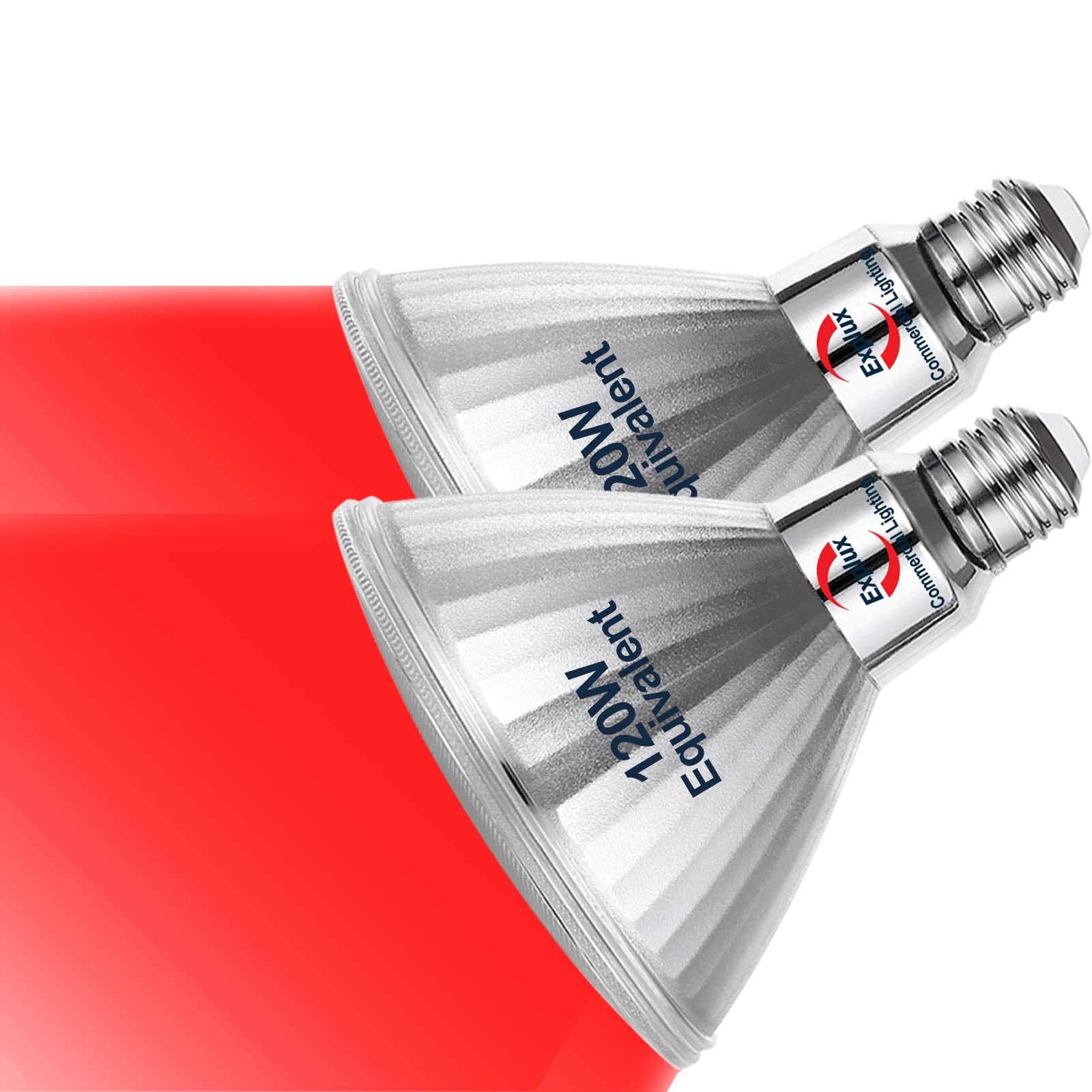Explux LED PAR38 Outdoor Flood Light Bulbs, 120W Equivalent, Weatherproof, Dimmable, Red, 2-Pack, Glass