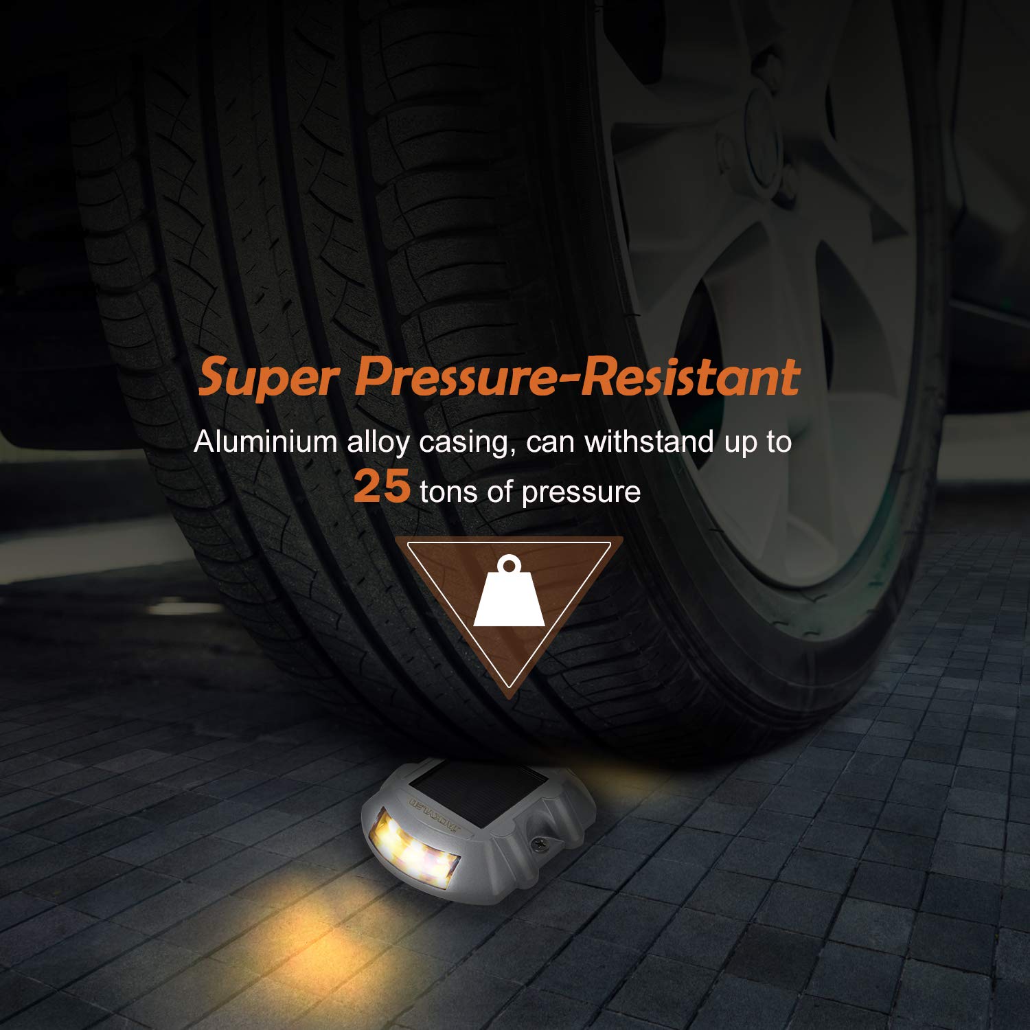 JACKYLED Solar Dock Lights - Warm White 6-Pack, Waterproof LED Driveway Markers for Steps, Stairs, Garden, Sidewalk, Model K-SDL