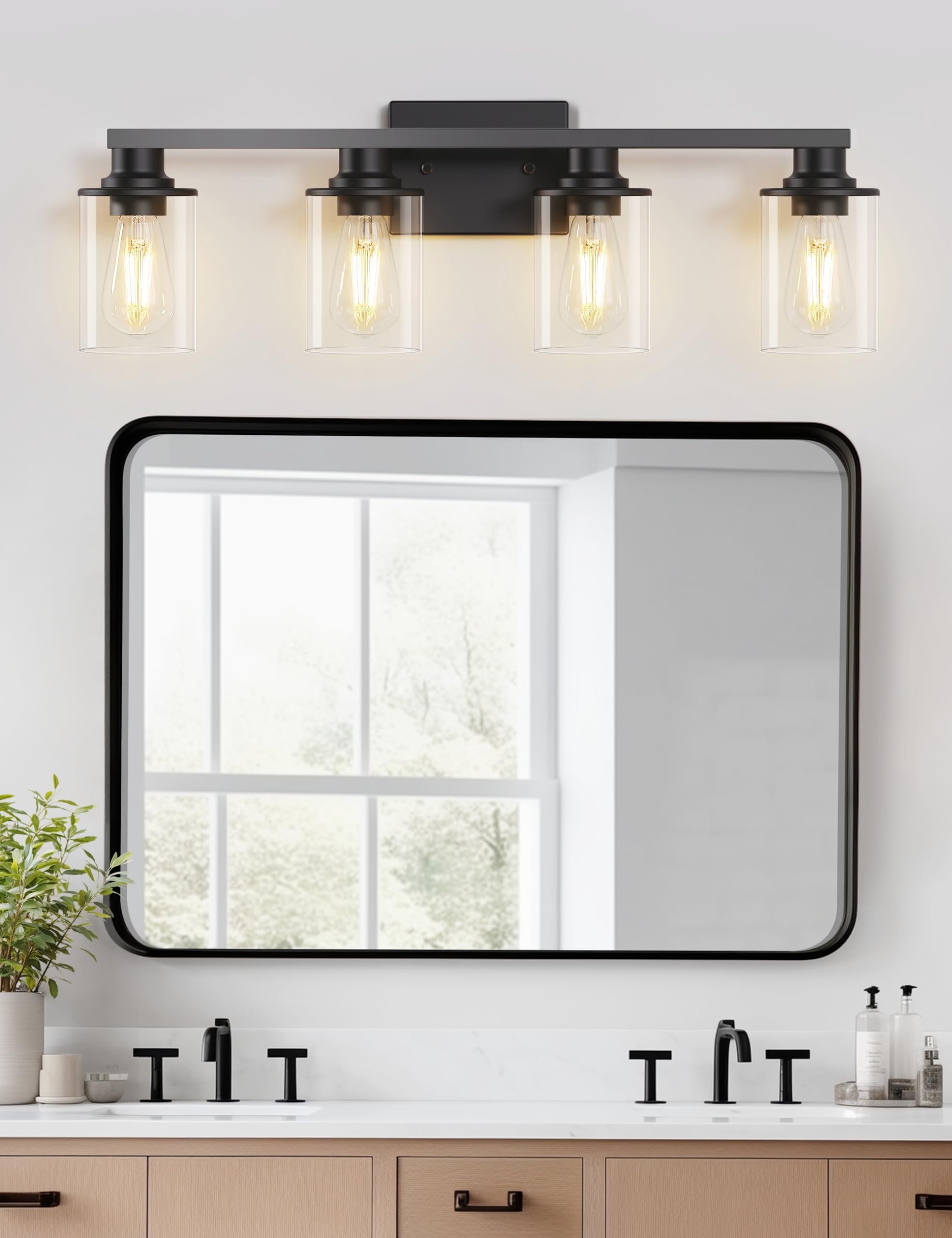 DORESshop 4-Light Black Bathroom Light Fixtures with Clear Glass Shade for Vanity, Hallway, Living Room, Bedroom