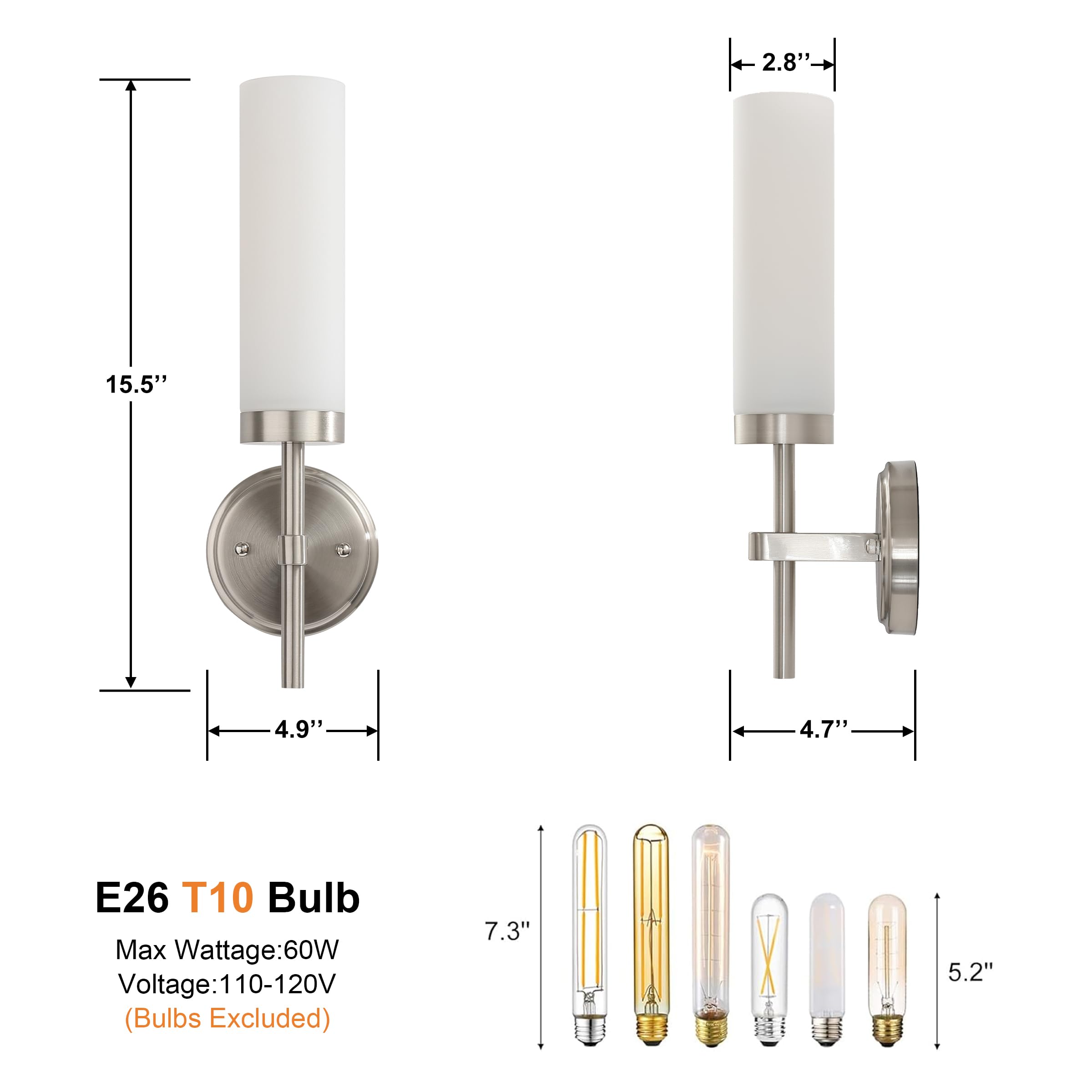 Wall Sconces Set Of Two Brushed Nickel Bathroom Sconces Wall Lighting With White Glass  Modern Sconces Wall Decor Set Of 2 Wall Light Fixtures For Bathroom Mirror Living Room Hallway Bedroom Wall Lamp