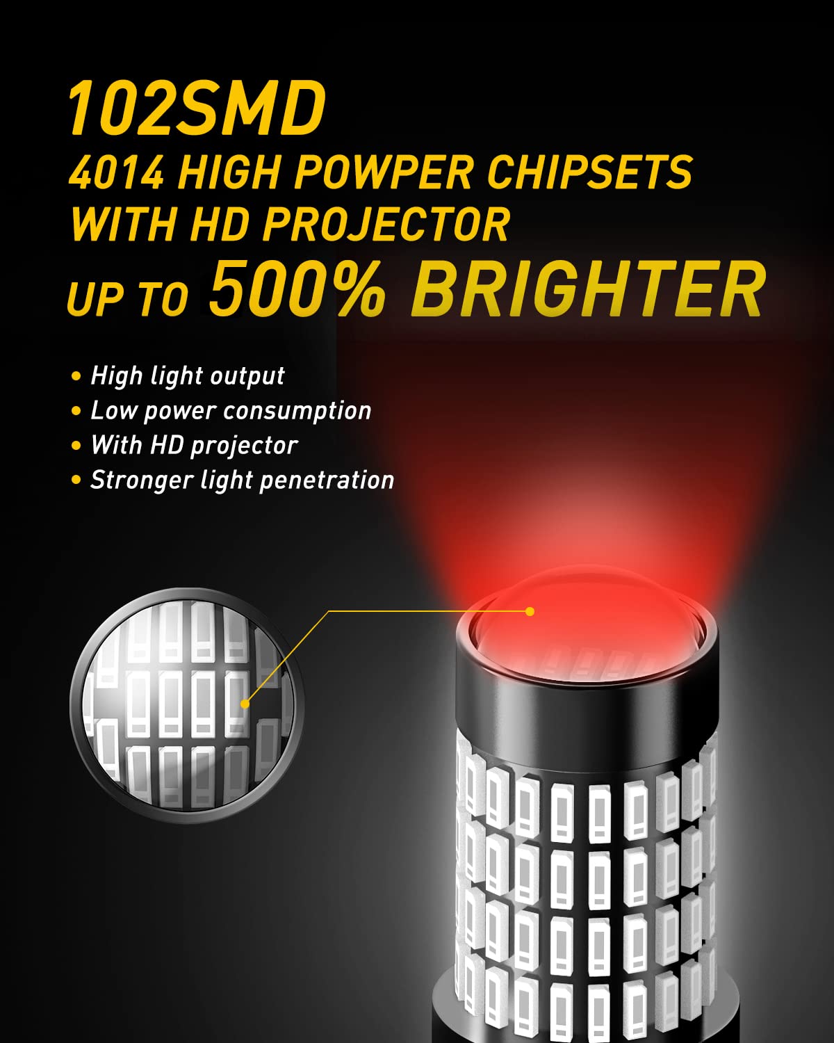 Auxito Upgraded 3157 Led Bulbs Red, 500% Brighter 3056 3156 3057 4157 Led Bulbs 102-Smd Chipsets With Projector For Brake Lights
