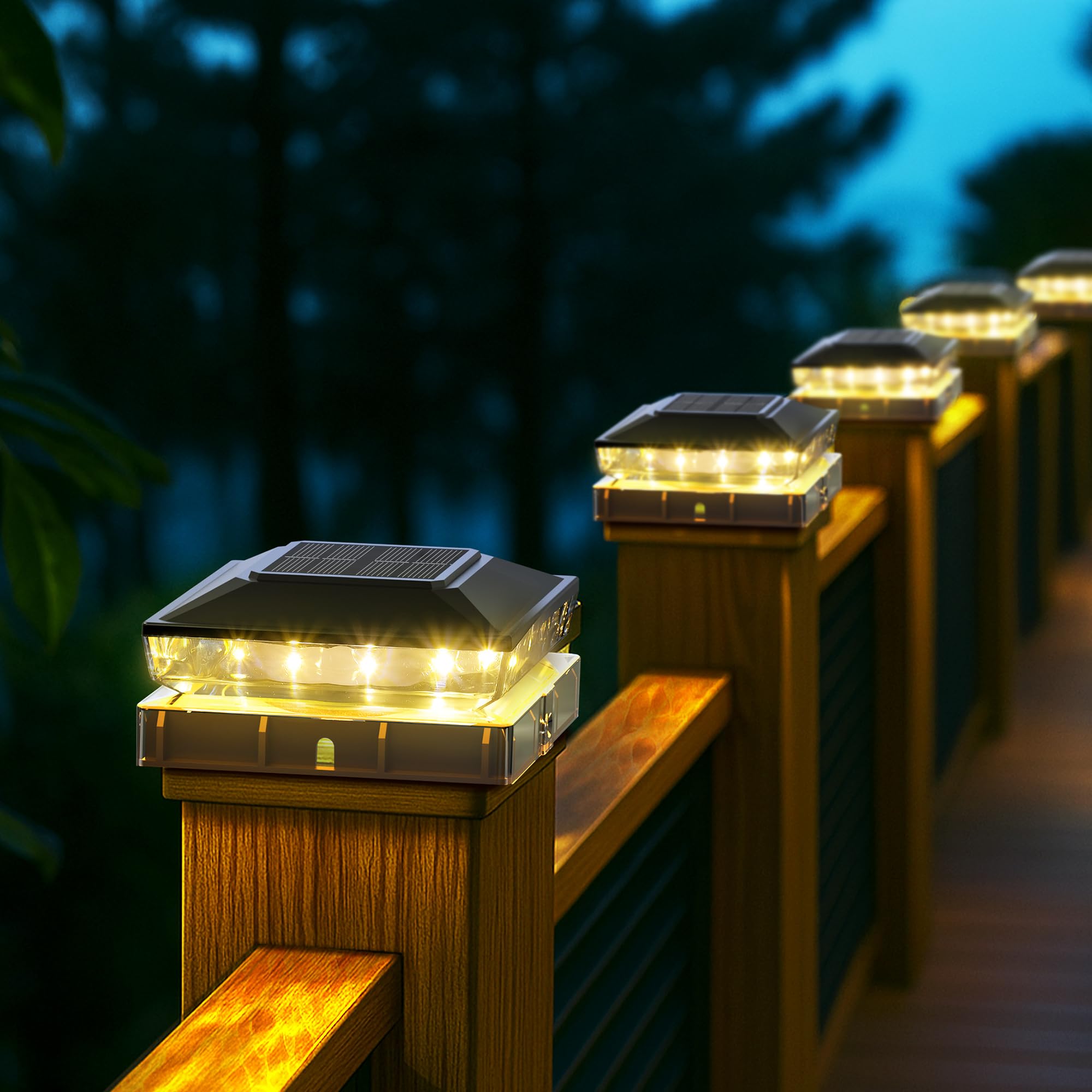 KEILAIMO Solar Post Cap Lights, 18-Pack, IP65 Waterproof, Warm White Glow, for 4x4 & 5x5 Posts, Black, Model SL51
