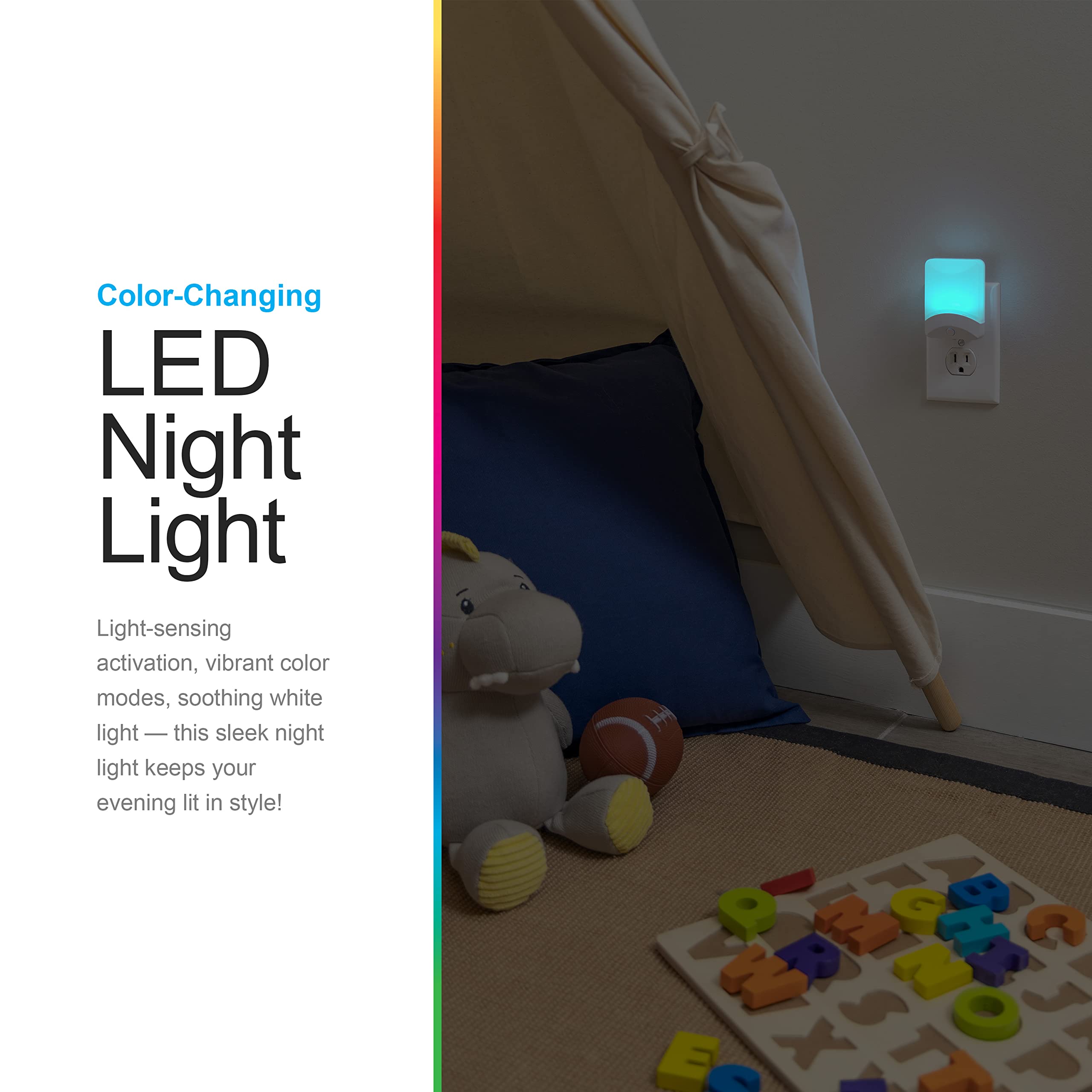 Ge Color-Changing Led Night Light, Plug Into Wall, Dusk To Dawn Sensor, Ambient Lighting, For Bedroom, Childrens Room, Nursery, Safety Rated, 1 Pack, 34693
