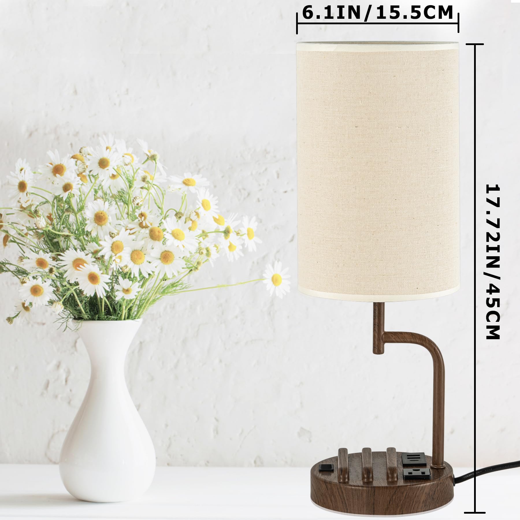 Dreamholder Table Lamp with 3 USB Ports, AC Outlet, Phone Stands, Pack of 2, Walnut, Model DH9099