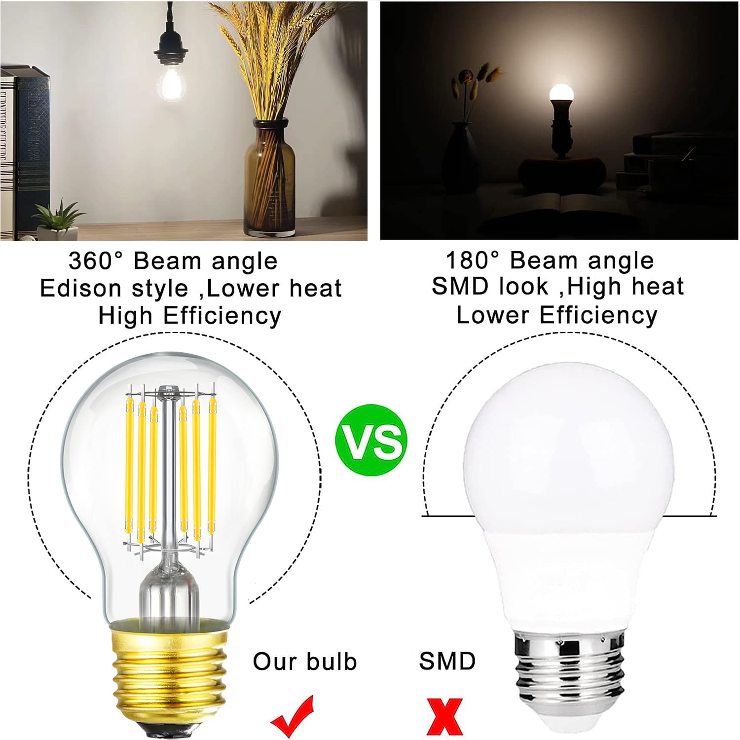 Leools A15 LED Bulb 8W, 75W Equivalent, Neutral White 4000K, Glass, Pack of 6