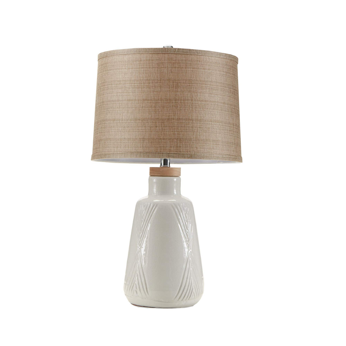 Hampton Hill Tate Ivory White Unique Modern Table Lamp, Contemporary Round Ceramic Wood Desk Light, 15&quot; Dia X 24.5&quot; H, Ivory