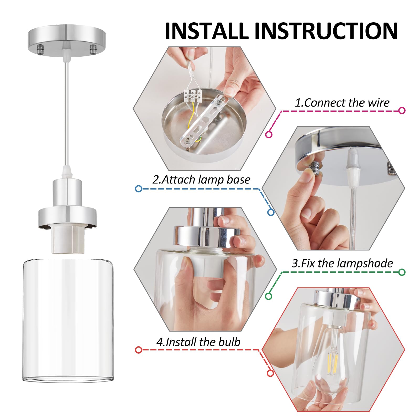 Wimisom Industrial Pendant Lighting, Modern Clear Glass Shade Pendant Lights, Adjustable Hanging Light Fixtures, Farmhouse Penda