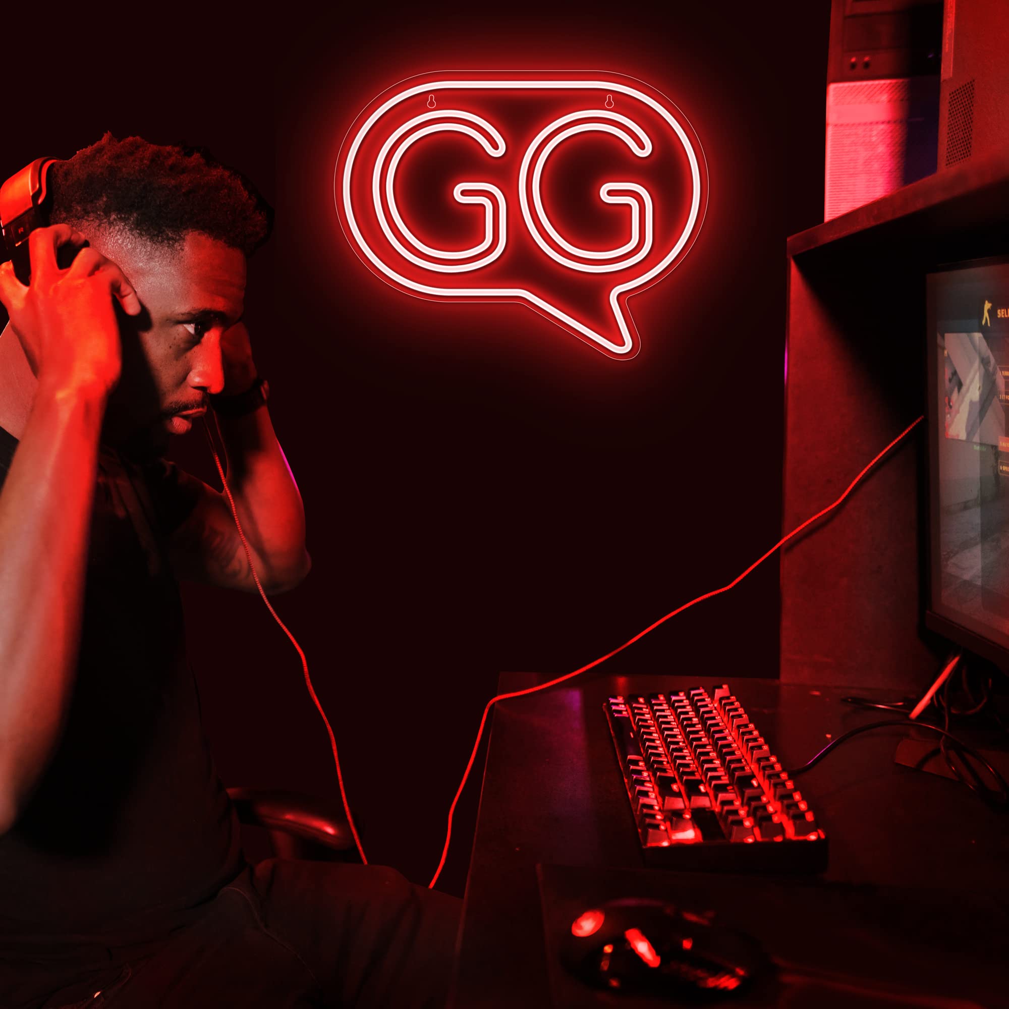 Lumoonosity GG Neon Sign - Gaming Light, Acrylic, 16.5 x 12.8-inch, GG Red, Model NS-GG Red, Decor for Gamers/Streamers