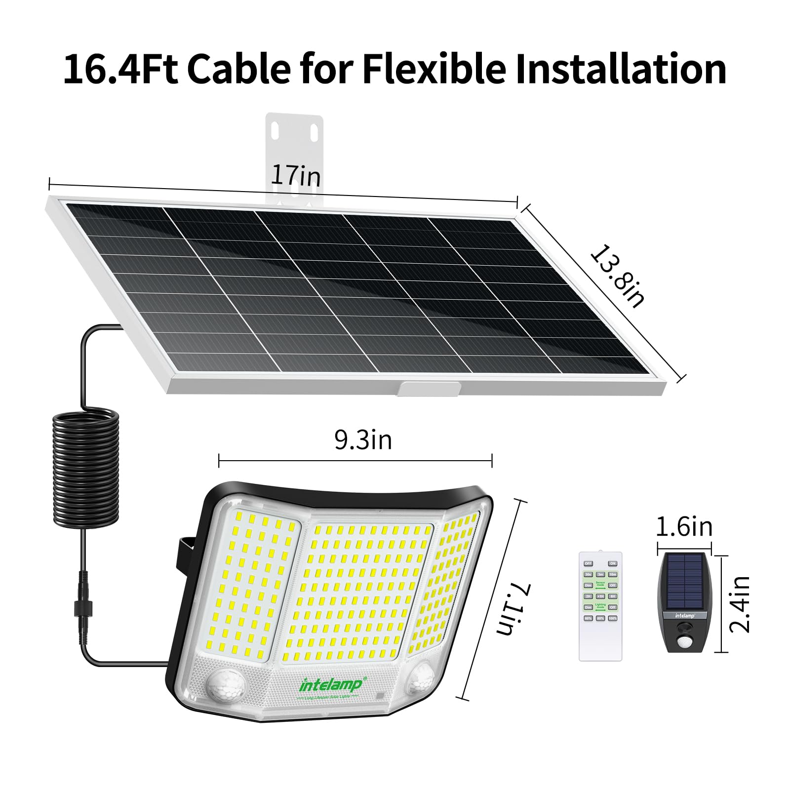 Intelamp Solar Flood Lights Outdoor Waterproof  20000Mah 4000Lm Linkable Dual Motion Sensor Security Floodlight Exterior With Remote 16.4 Ft Cable  2-12H Dusk To Dawn Spots Lighting Outside
