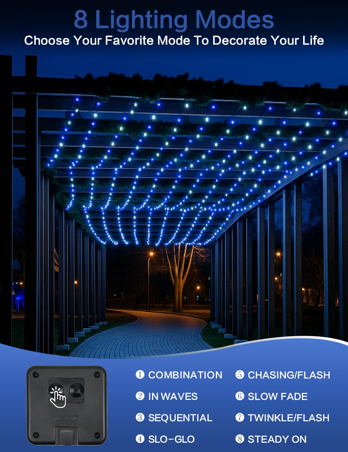 BHCLIGHT Solar String Lights, 80FT 200 LED, Waterproof, Blue and White, 8 Modes, 2 Pack