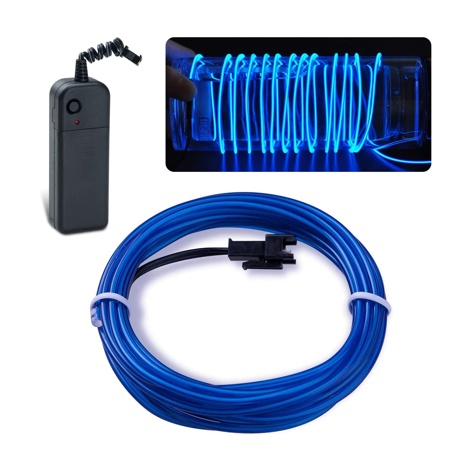 lychee EL Wire Neon Light, 9ft, Blue, Electroluminescent with Battery Pack, Model 011, Ideal for Parties and Halloween Decorations