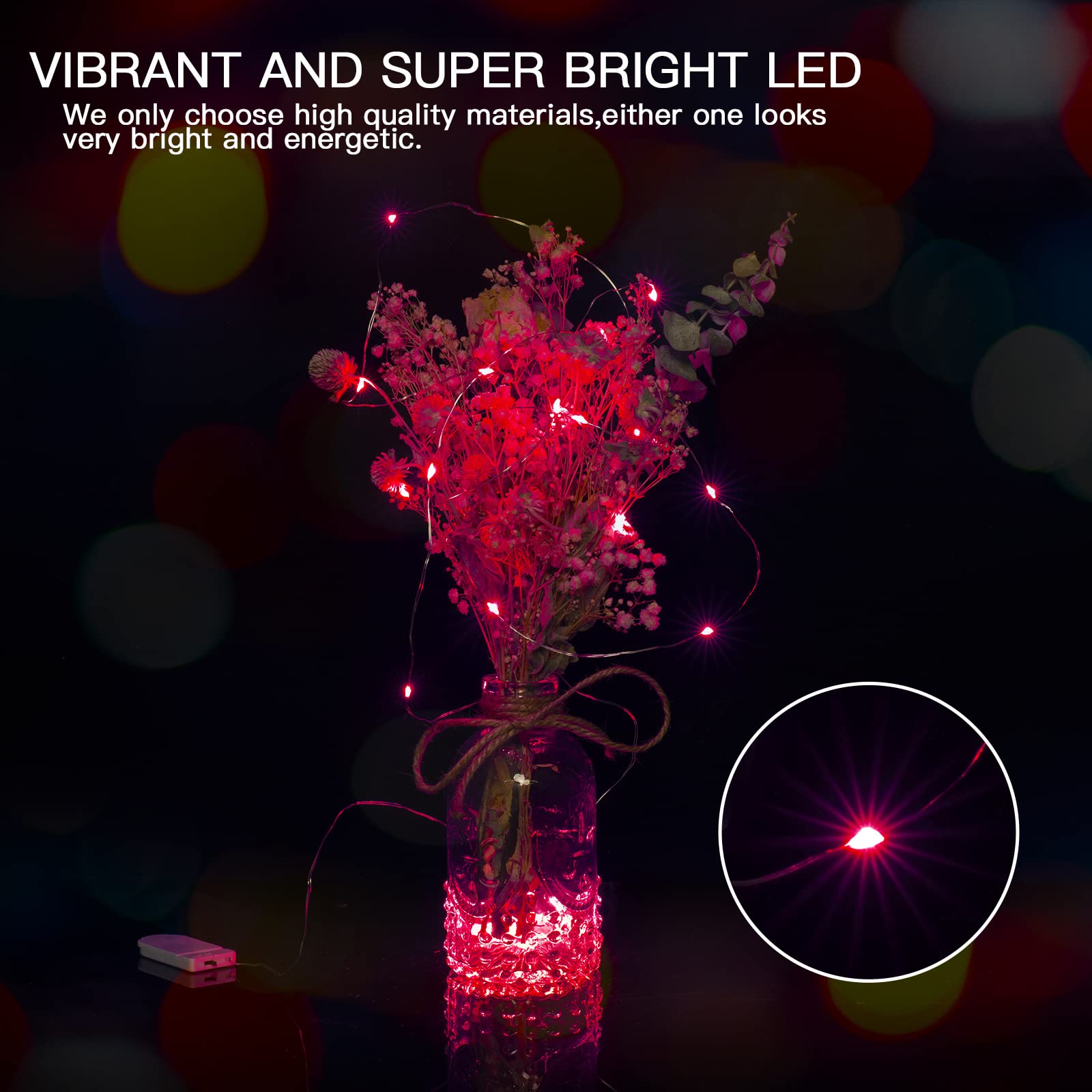 Brightown 12 Pack LED Fairy Lights, Waterproof, Red, 7 Feet, 20 LEDs, Battery Operated, Flexible Silver Wire, Safe, Energy Savin