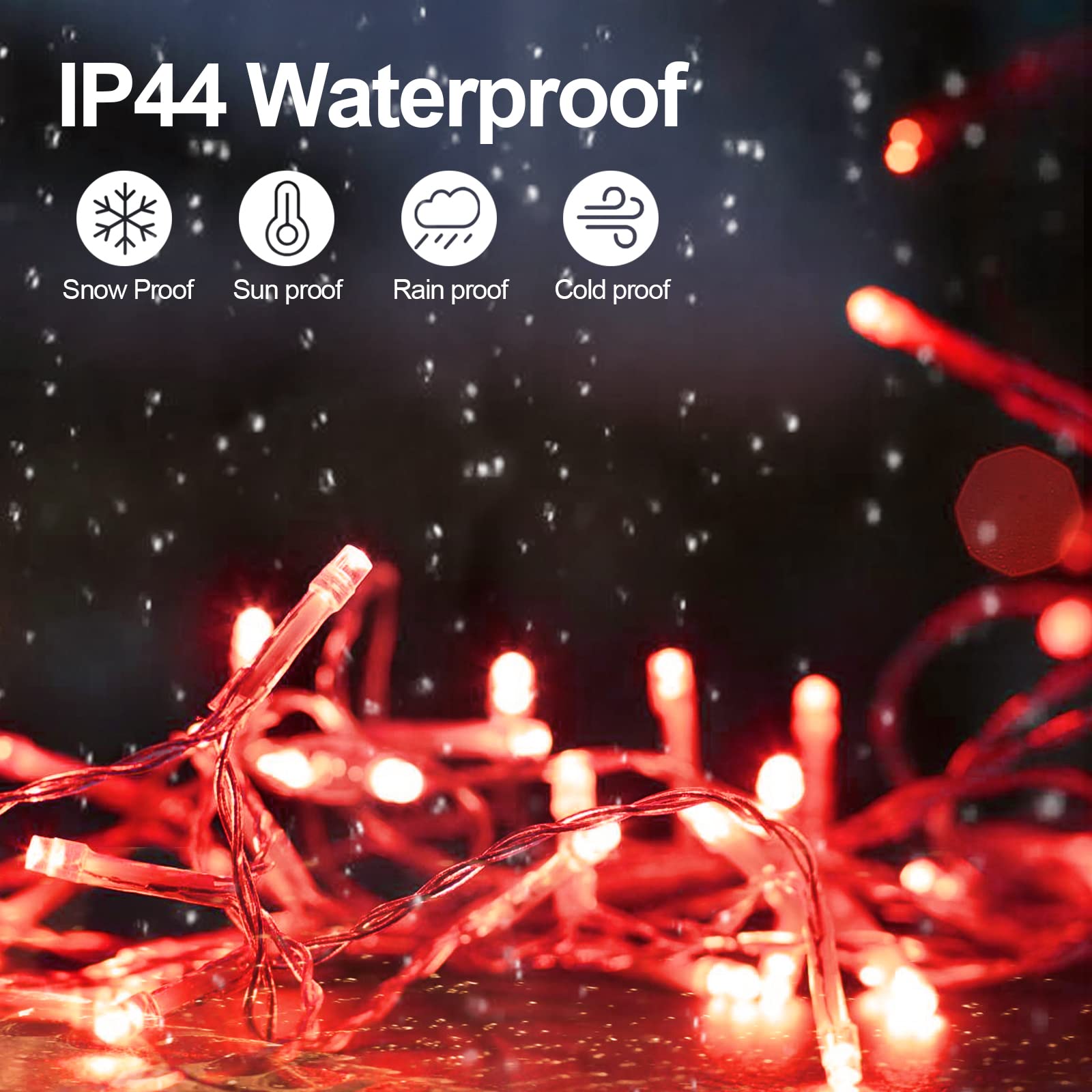 Jxledayy 200 Ft 500 Led Christmas Lights Outdoor Fairy Lights Plug In Extra Long String Lights Clear Wire Waterproof 8 Modes Timer For Outside House Tree Garden Yard Wedding Party Decorations-Red