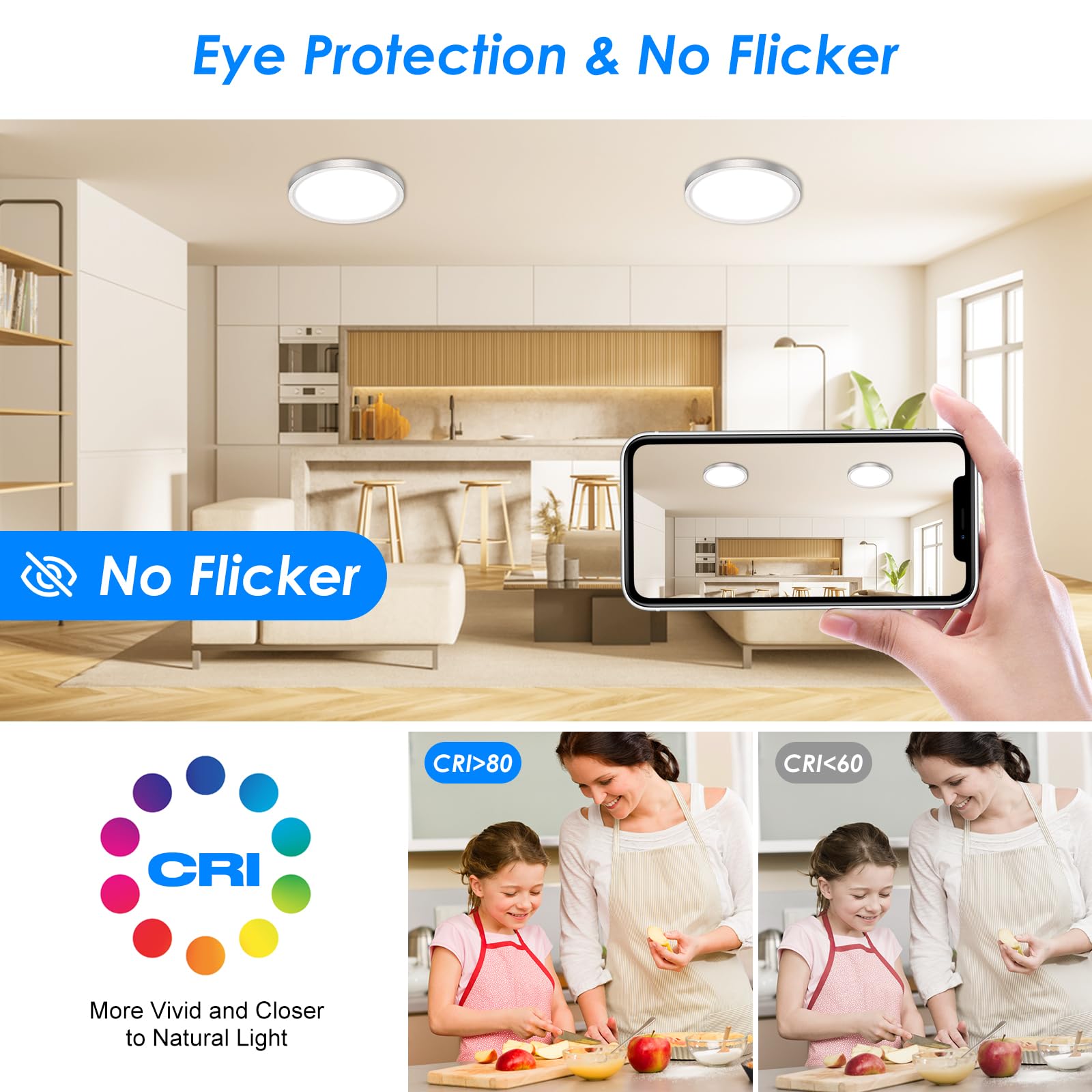 Peasur 12 Inch LED Ceiling Light Brushed Nickel 24W Adjustable 3000K/4000K/6500K Model CLS29A-NK