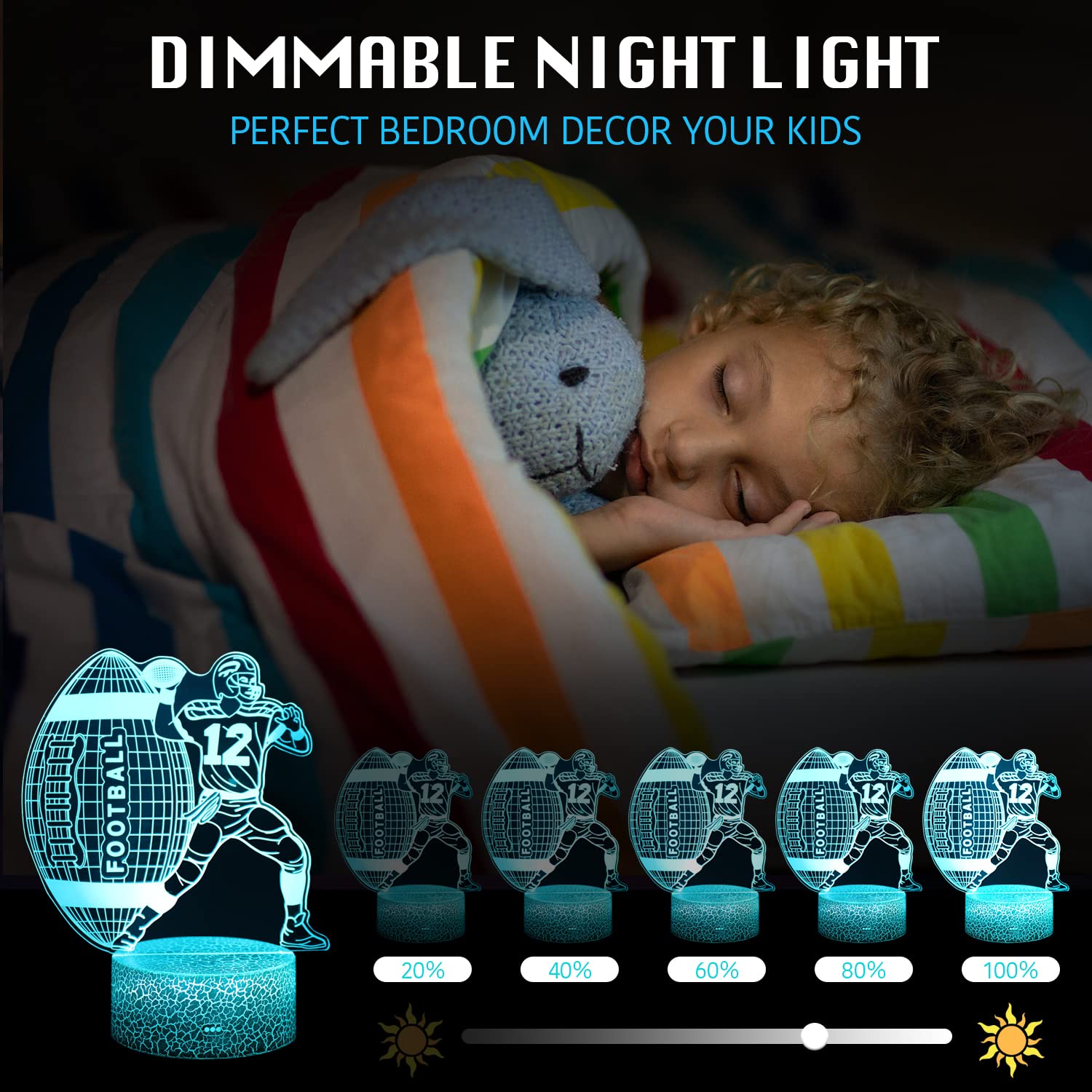 Uyeyuy Football 3D Illusion Lamp Night Light Football Gifts For Men With 16 Colors Timer Remote For Boys Age 5 6 7 8 Year Old Bo