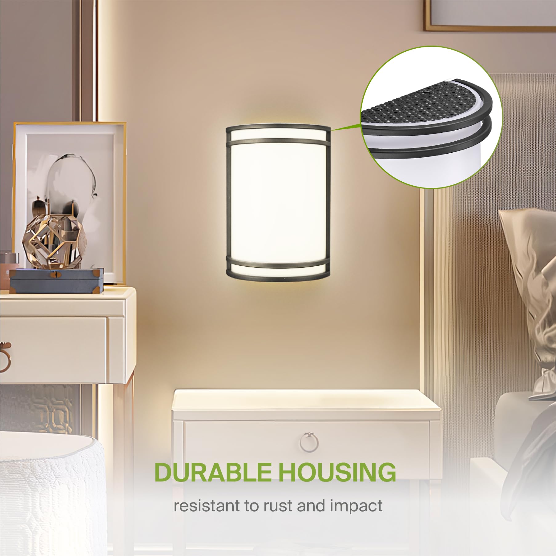 ASD LED Wall Mount Sconce - 10 Inch Matte Black, 3000K/4000K/5000K Adjustable - Durable Alloy Aluminum & Frosted Glass - 4 Pack