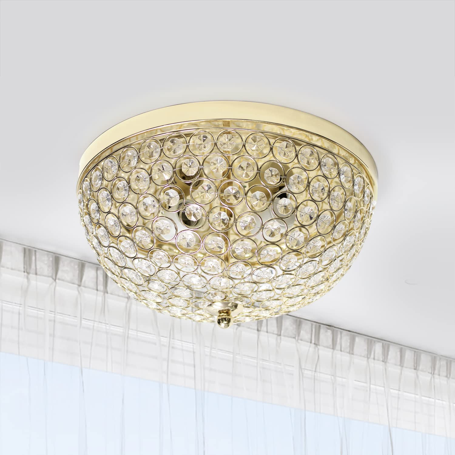 LALIA HOME Crystal Glam 2 Light Ceiling Flush Mount, Gold, 13x13x6.5 inches, Model LHM-2000-GL