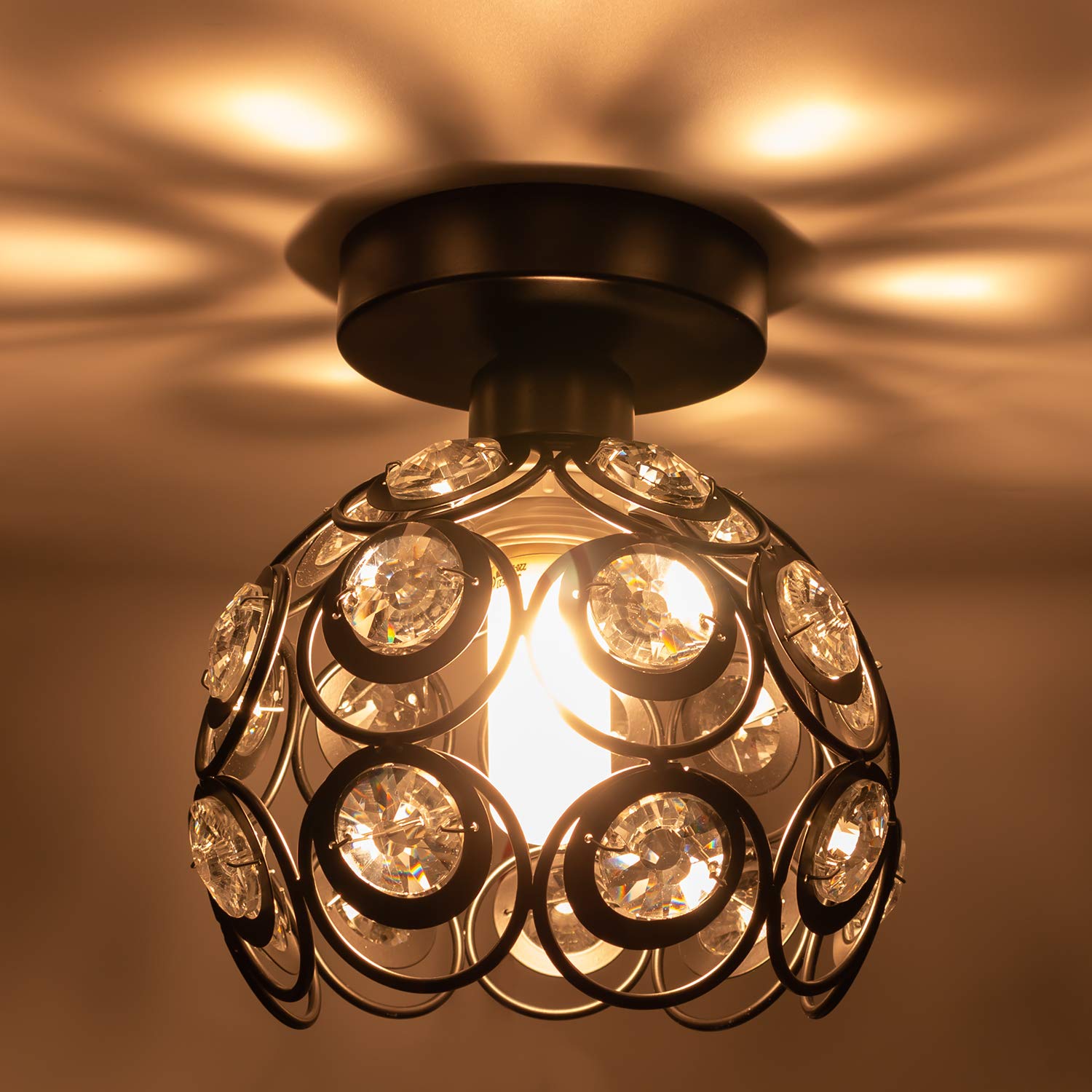 TISLYCO Mini Semi Flush Mount Chandelier Light, Crystal, Antique Black Metal, 7.7inx4.7in Ceiling Light for Entryway, Bedroom, Kitchen