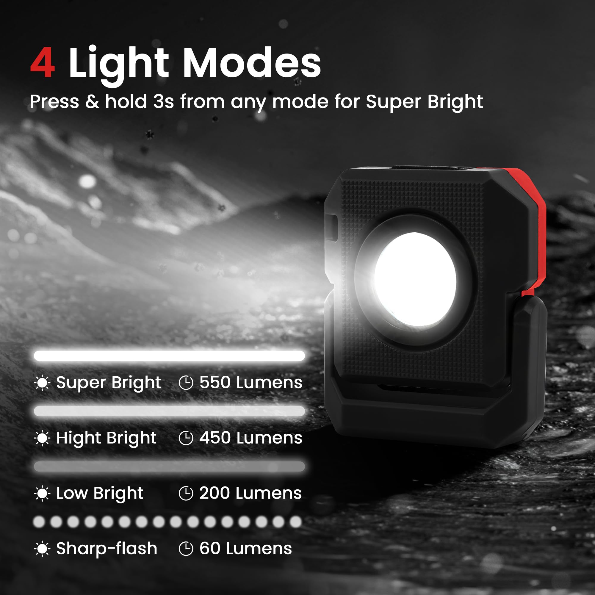 LAIMITTOS Mini Rechargeable LED Work Light - 550 Lumens, Magnetic Base, Portable Mechanic Flashlight, Black & Red