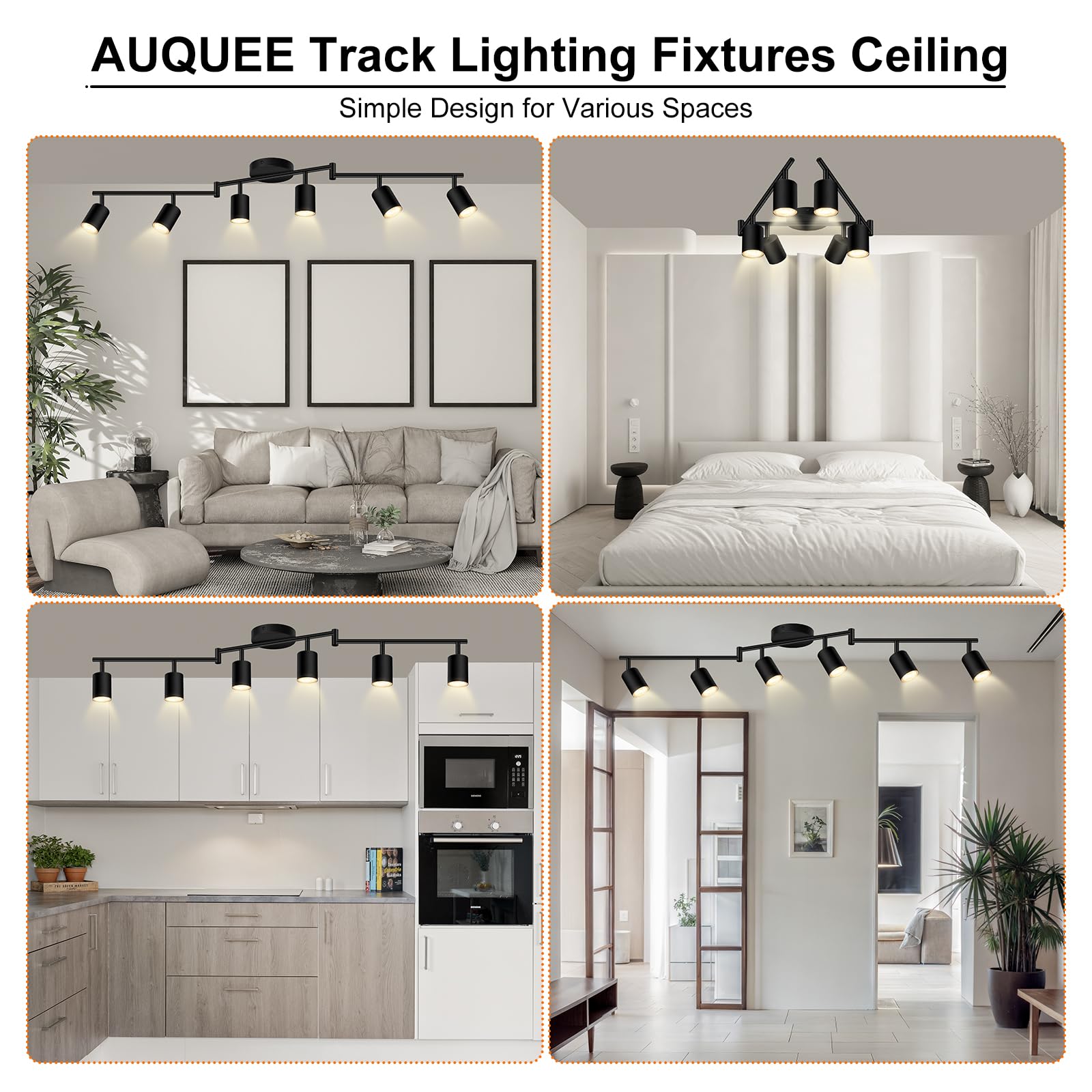 Track Lighting Kit Led  Track Lighting Fixtures Ceiling  44.3 Black 6 Light Ceiling Light For Kitchen  Flexible Spotlight With Rotatable Head  Industrial Wall Lights For Hallway(Gu10 Socket  No Bulb)