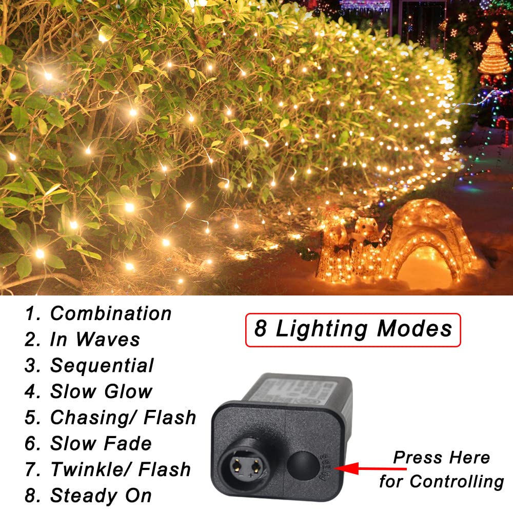Pooqla Warm White LED Christmas Net Lights, 360 LEDs, 21ft x 5ft, Connectable, Model LR-(1-1000) L-SL01