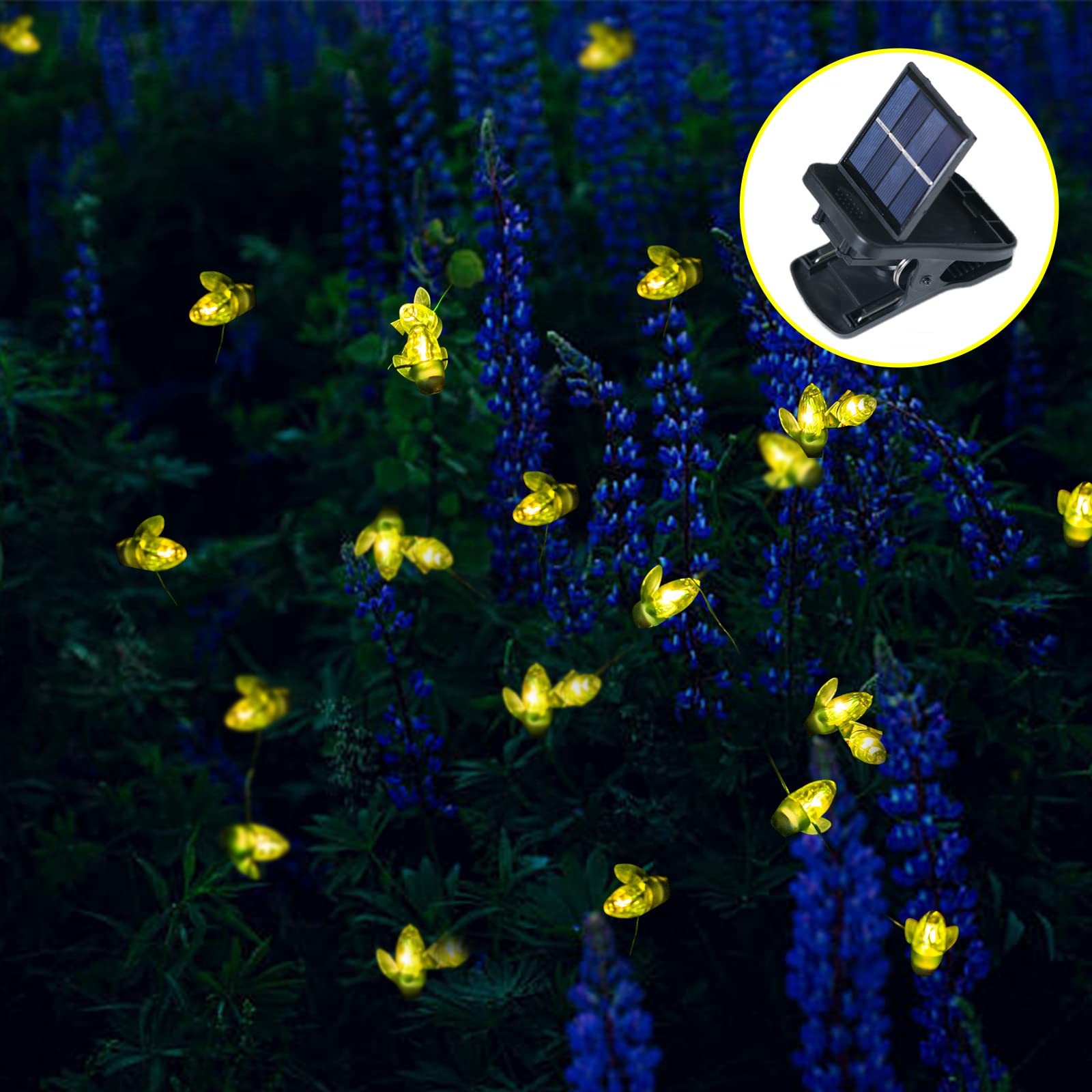 Angmln 2 Pack Solar Firefly Lights, 30 Led Solar Fireflies Lightning Bugs Fairy String Lights Outdoor Solar Powered String Light