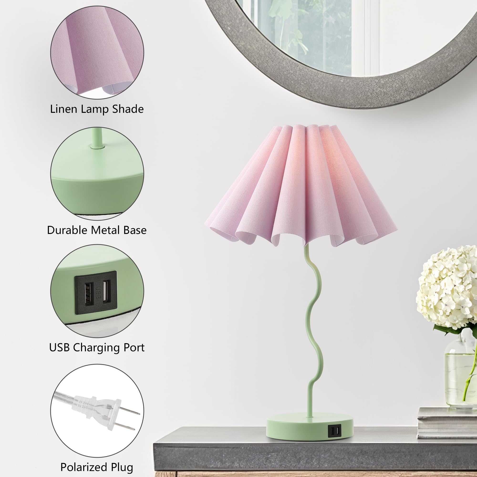 EOEYYOYB Pleated Table Lamp, Linen Shade, Modern Design, Green, Model 2097