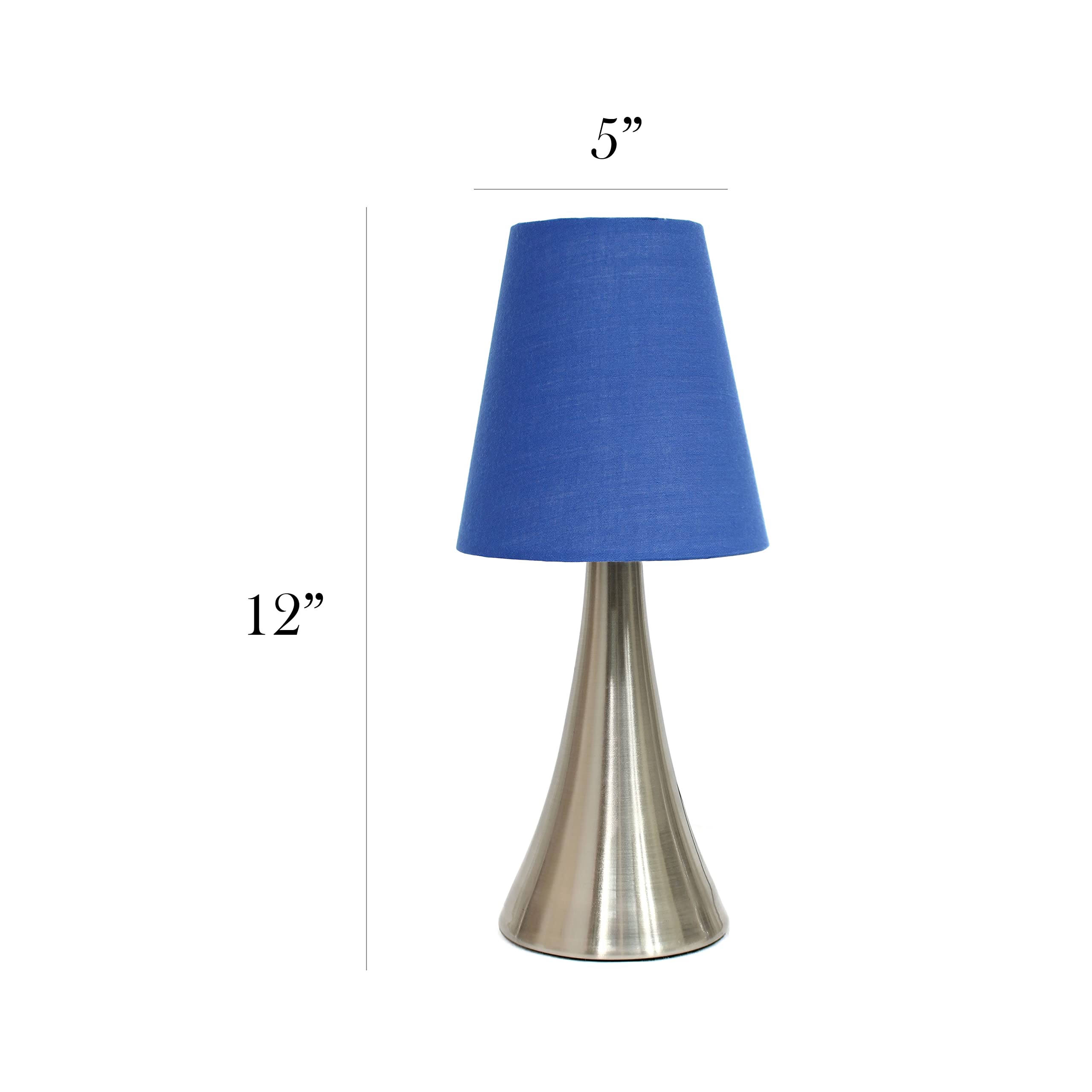 Simple Designs Mini Touch Table Lamp Set, Brushed Nickel Base with Blue Shades, 4.92x4.92x11.42, Model LT2014-BLU-2PK, 2