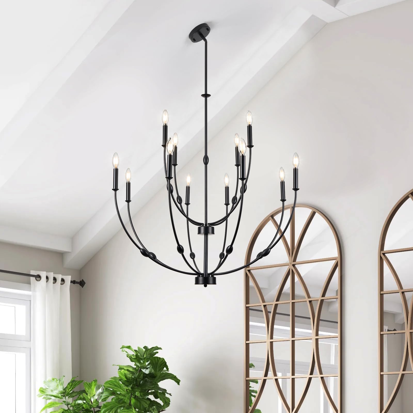 ACANER 12-Light Black Large Chandeliers for High Ceilings, 35 inch Industrial Candle Style Rustic Pendant Light Fixture for Entr
