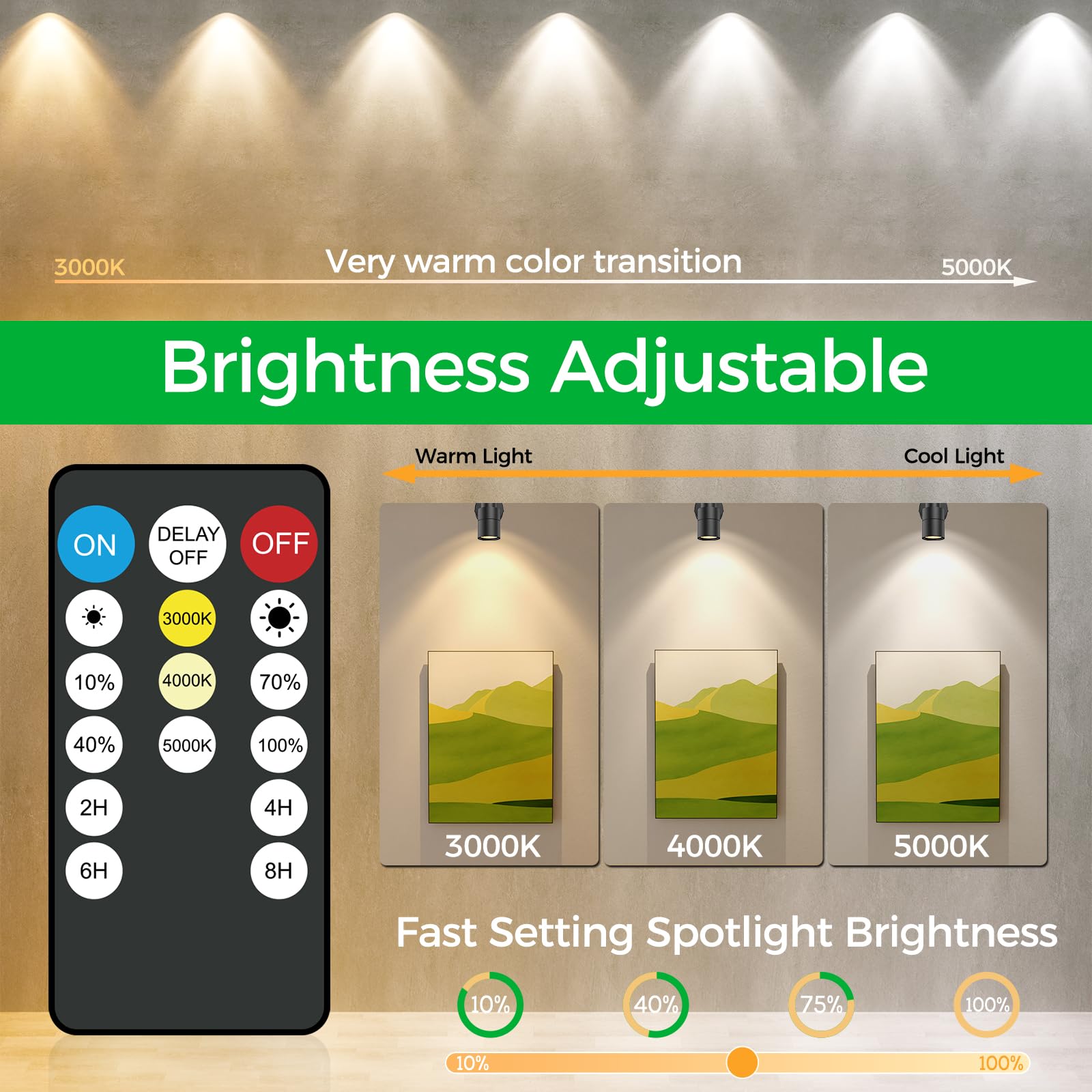 Jiaqiyan Led Spotlight Indoor 2 Pack, 5W Adjustable Led Up Lights With Remote Control & Timer, 3000K/4000K/5000K Floor Uplighting Spot Lights For Plants & Artwork, 5.9 Ft Cord