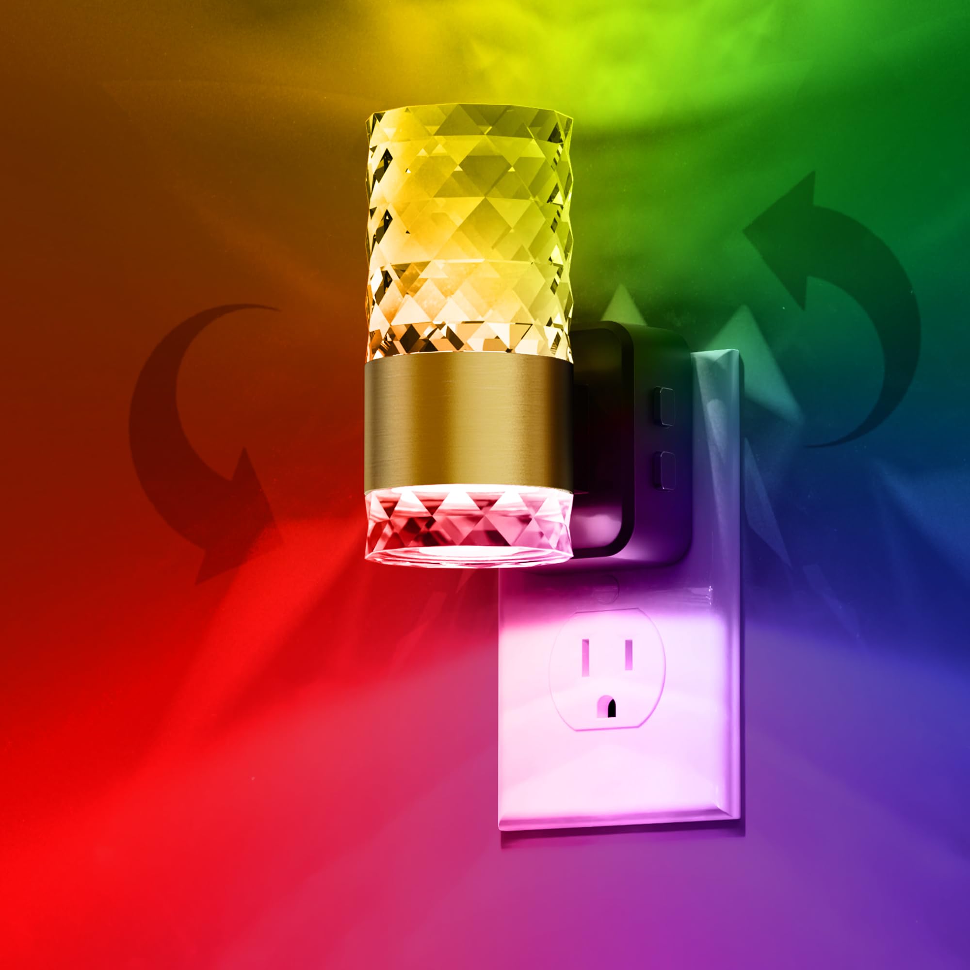 L LOHAS LED Night Light, 10-Color RGB, Adjustable Brightness, Dusk to Dawn Sensor, 1 Pack, Gold Ring-Chips RGB, Model A-GY22309US