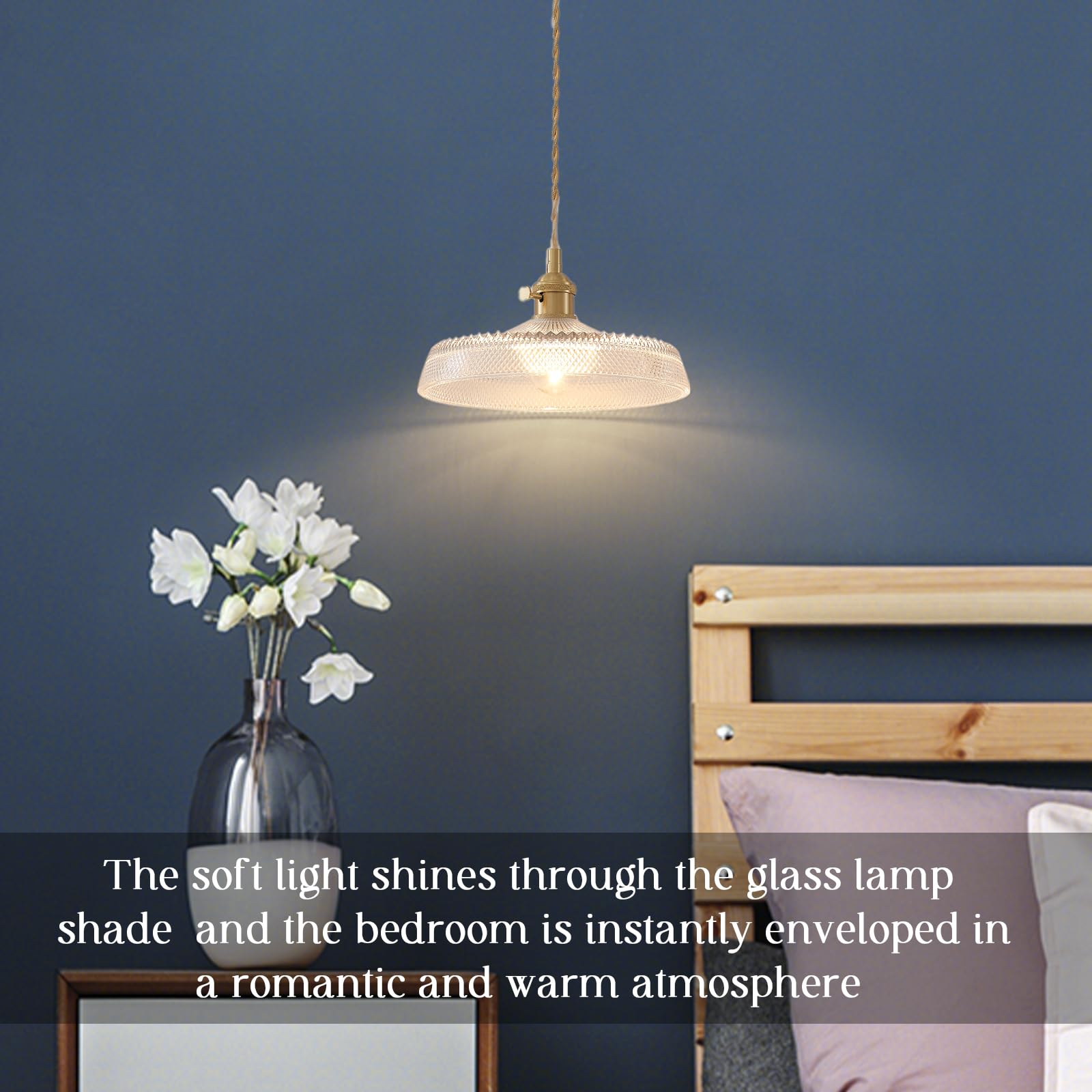 Oyisen Pendant Lights Kitchen Island, 9.1 Inch Retro Glass Lampshade Hanging Lamp Industrial Golden Light Cord Hanging Lights Fo