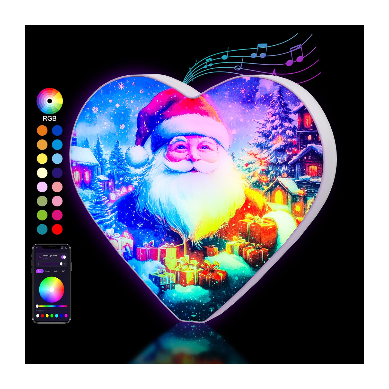 OJQ Light Up Letters - LED Alphabet for Bedroom Decor, Music Sync, Color Change - Santa Claus Model
