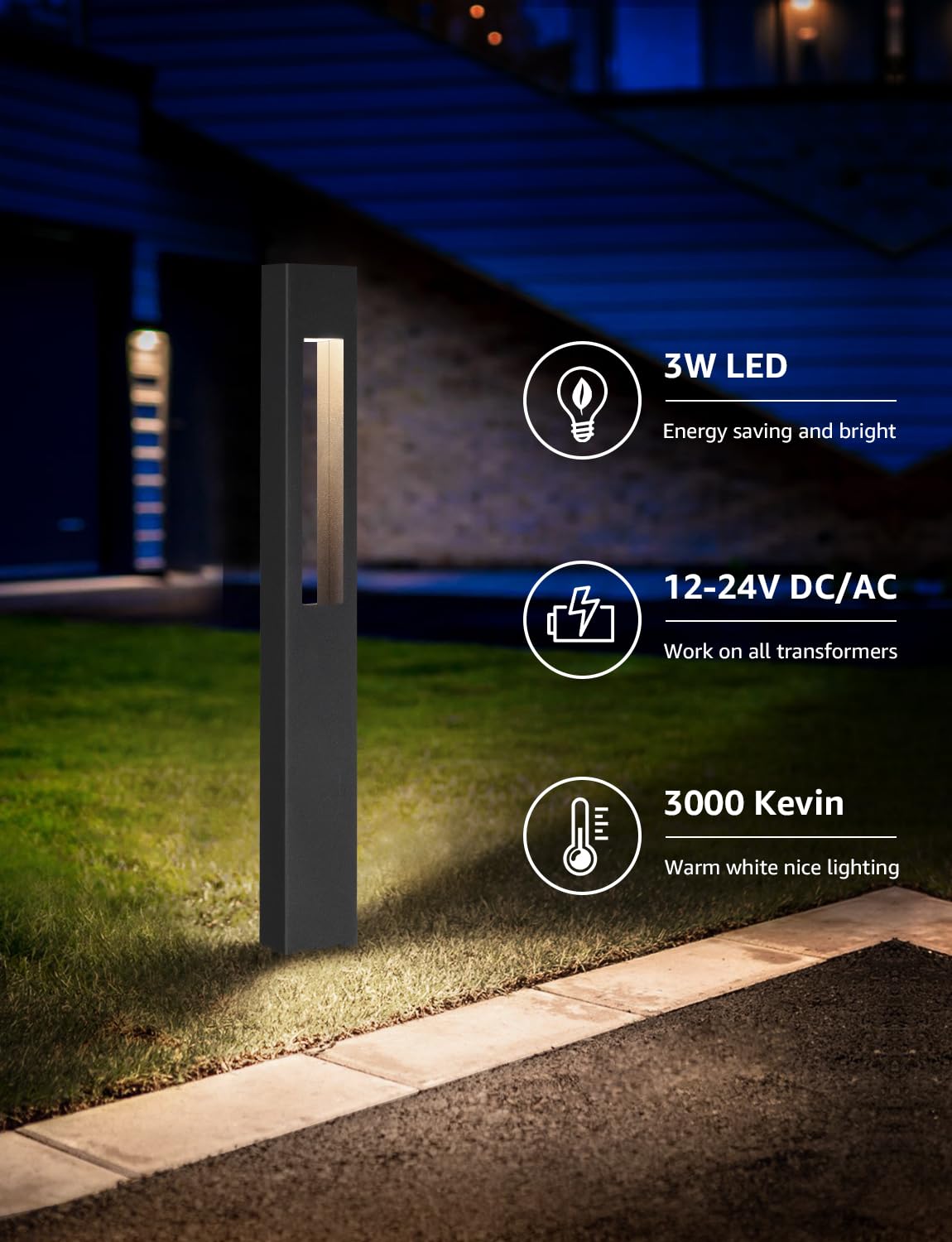 SUNVIE LED Landscape Lights 3W, Soft White 3000K, Aluminum, 12 Pack, Waterproof Pathway Lighting for Garden and Walkway, ETL Listed