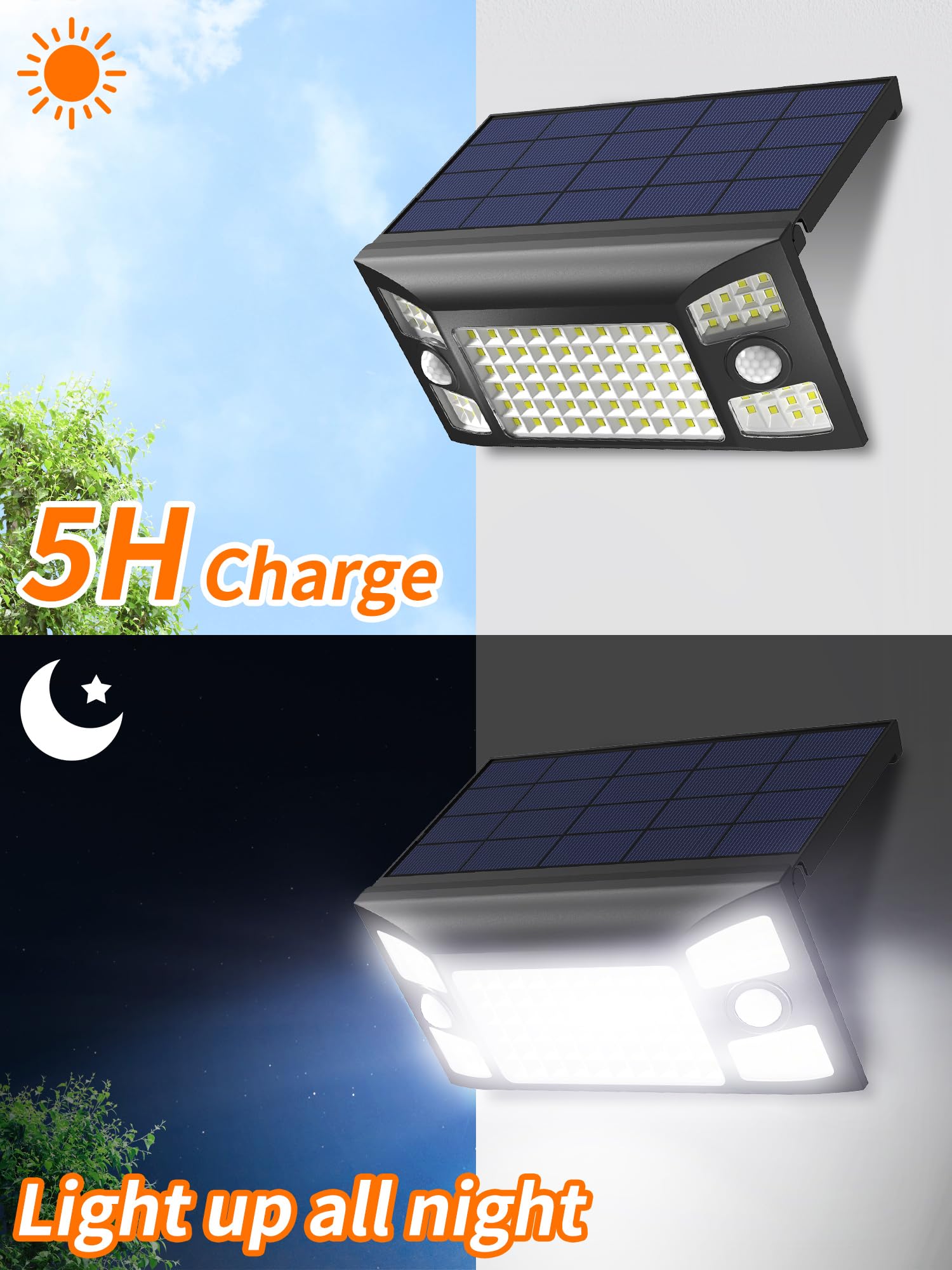 intelamp Solar Lights 2 Pack 4000mAh Waterproof Motion Sensor 1300LM Adjustable Wall Lights Black Model 002-13A