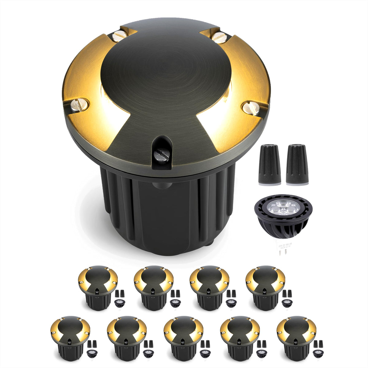 Gardenreet LED Well Lights Low Voltage - Brass In-Ground Weatherproof Ip65 12V Lighting, Electric Light, Antique Bronze for Yard