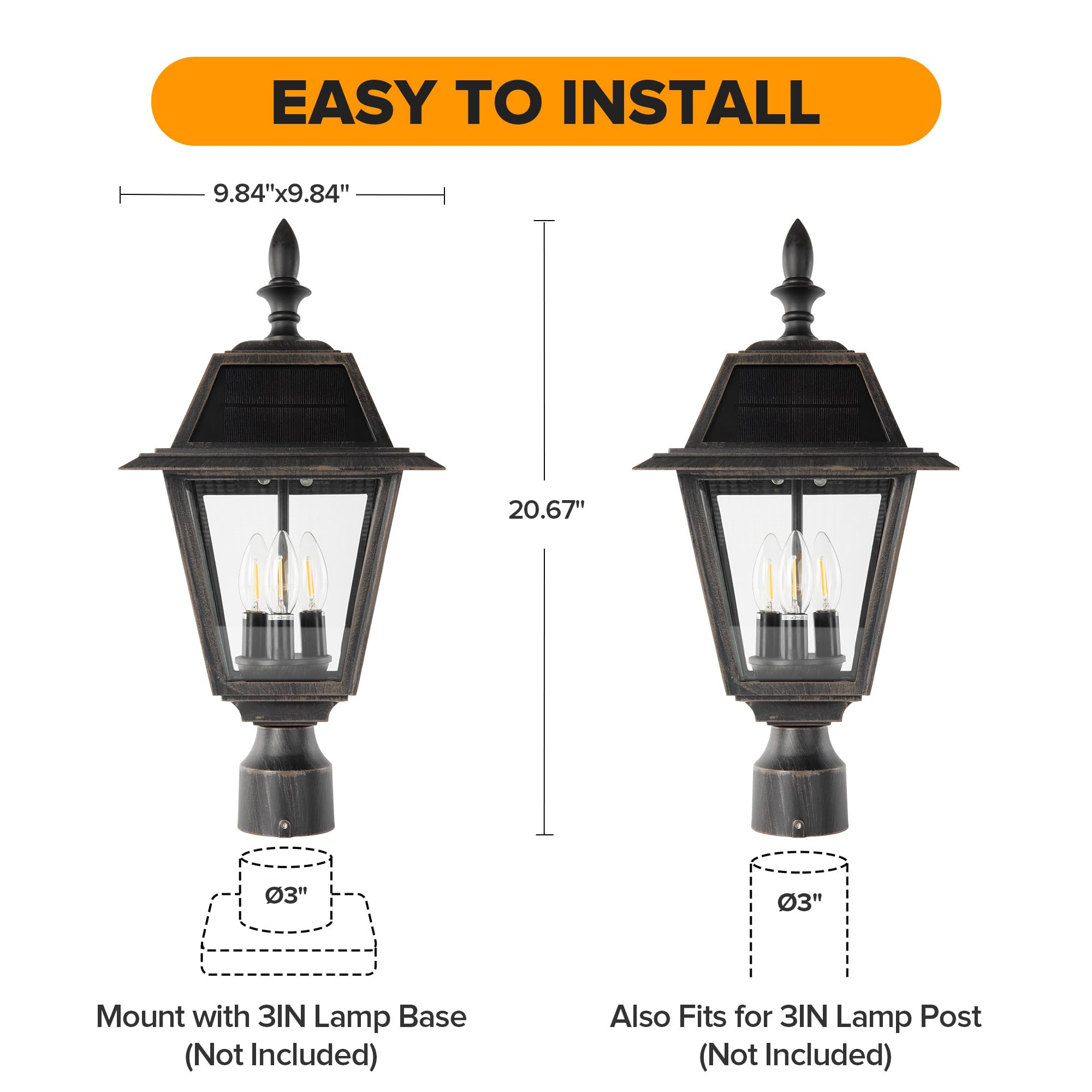 LUTEC Outdoor Solar Lamp Post Light, Dusk to Dawn, 300LM, Waterproof, Brown, Model 6936704213