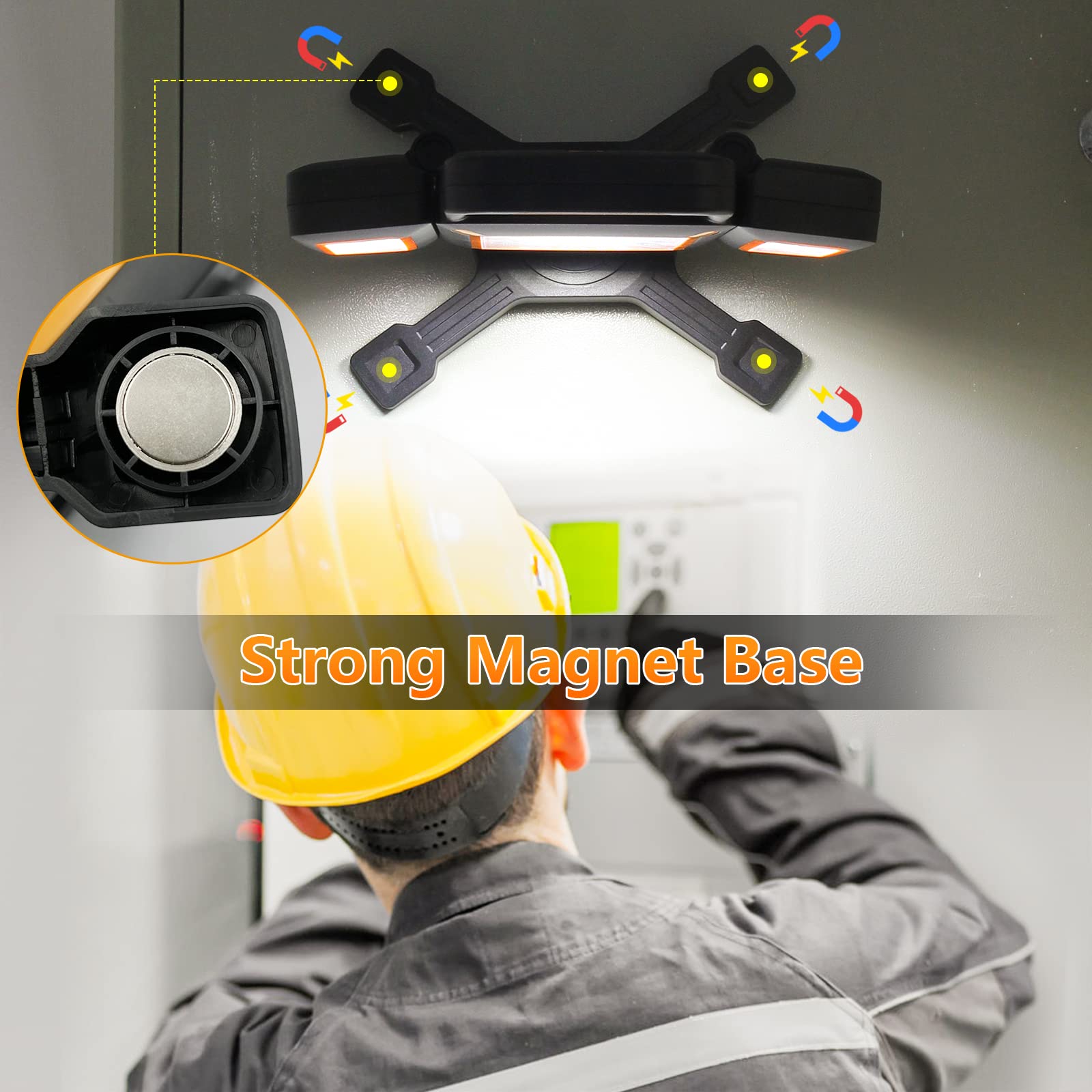 Tresda 30W Rechargeable Magnetic Work Light - 3000 Lumen, Waterproof, Portable, Orange for Construction, Garage, Camping, Car Repair