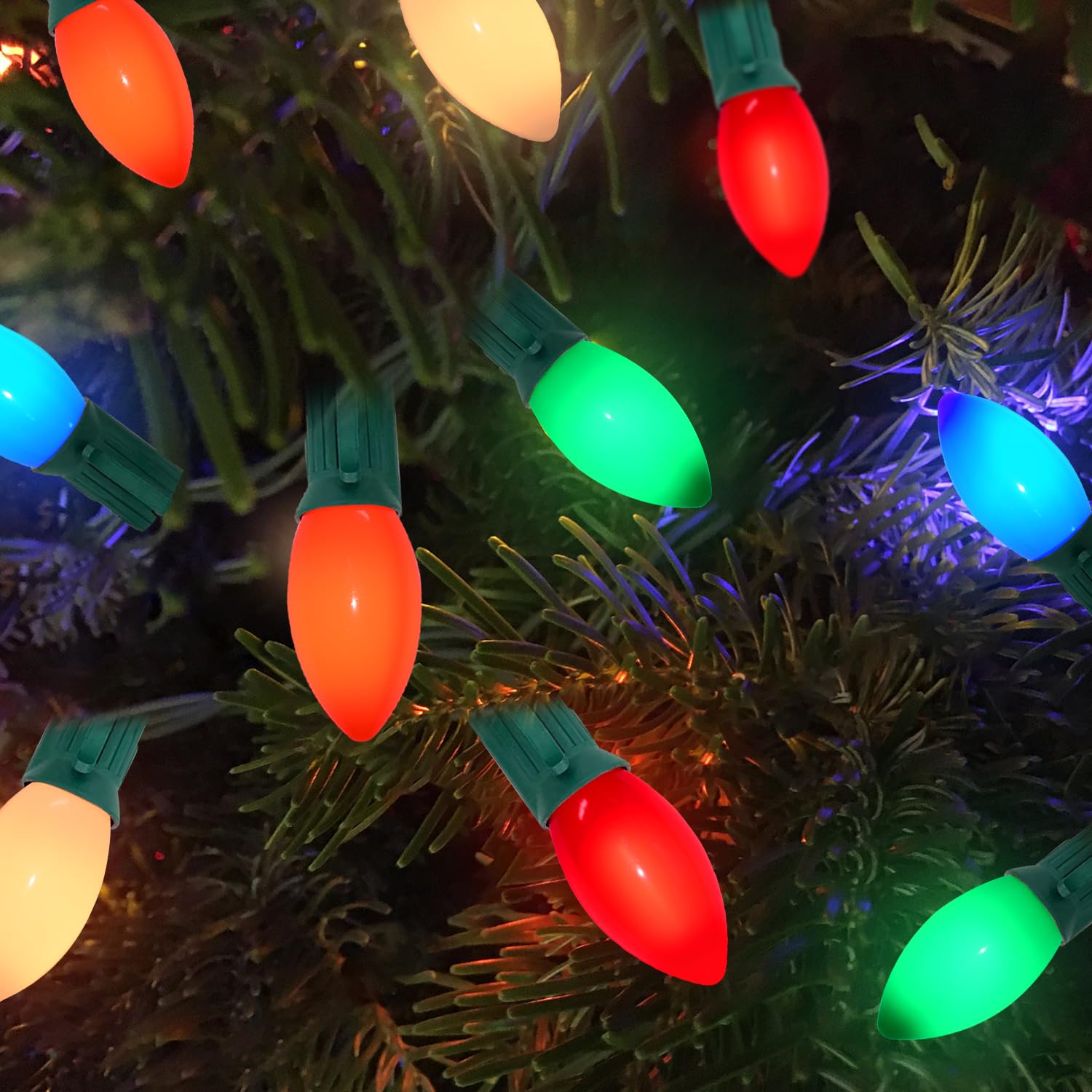 25 Pack Multicolor C9 Led Christmas Light Bulbs 0.6W Equivalent To 7W, Shatterproof Plastic C9 Replacement Led Bulbs For Outdoor