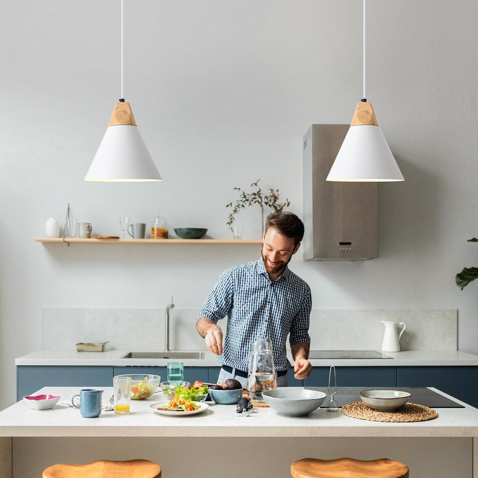 Sesiment Plug In Pendant Light, 2 Pack 9.4Inch Hanging Lights With Plug In Cord 14.7 Ft, White Pendant Light Plug In, Hanging Pe