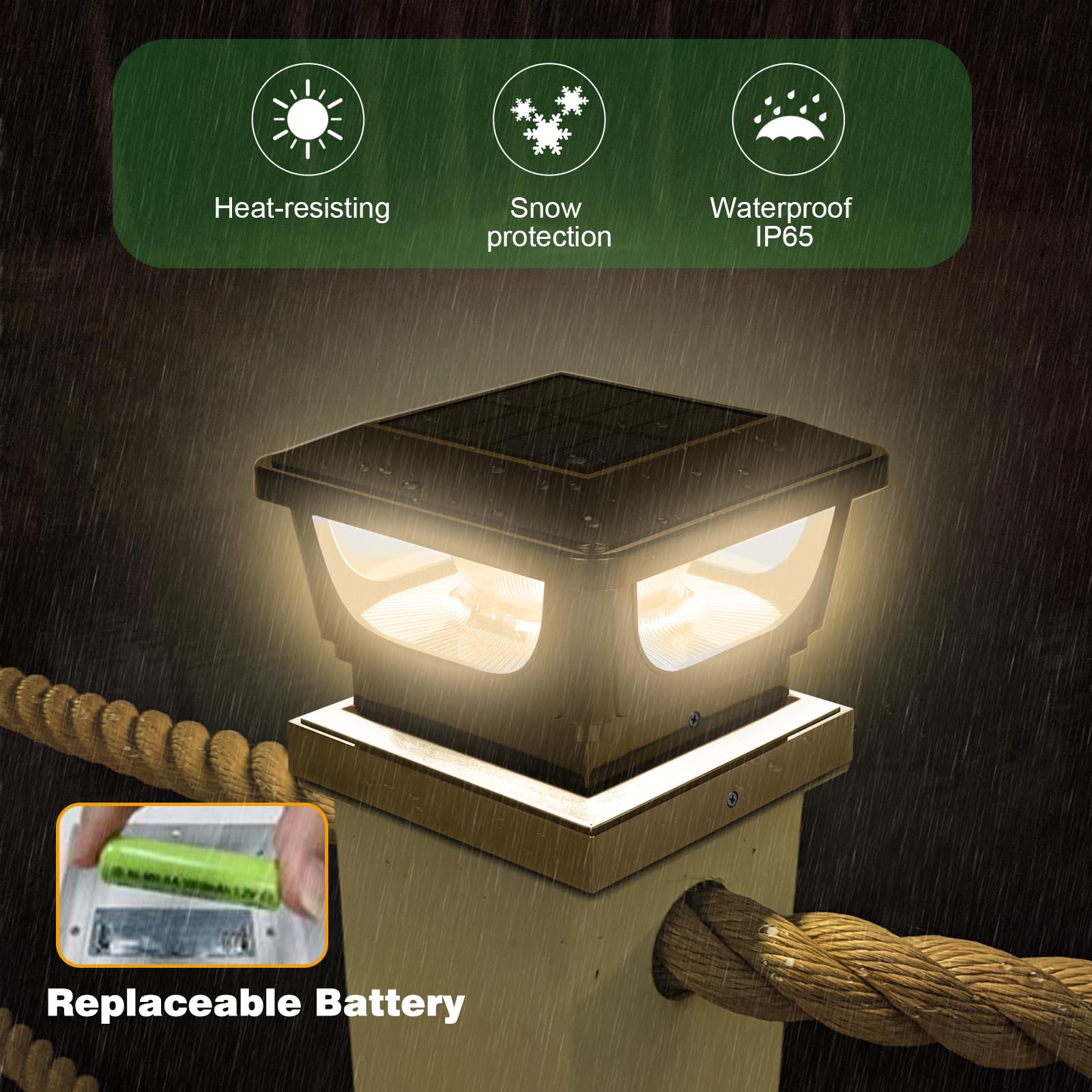 Sumaote Solar Post Lights Outdoor, 120 Lumen Warm White Fence Deck Post Solar Lights, Fit 4 X 4 Wood Or 3X3 4X4 Vinyl Posts, Ip6