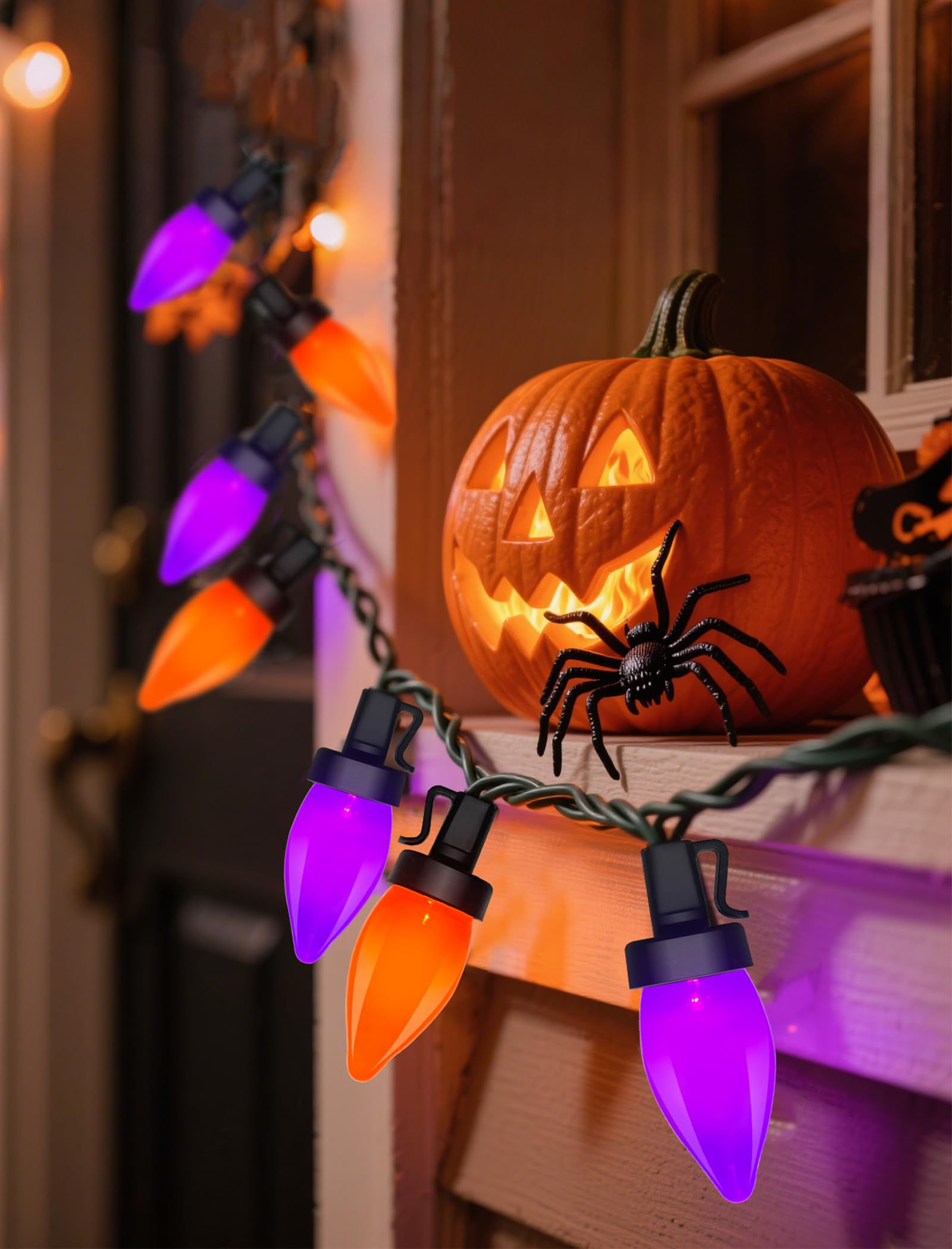 Xingzd Halloween String Lights, 50 C7 LED, 26FT Outdoor Decor, Orange/Purple, Plastic