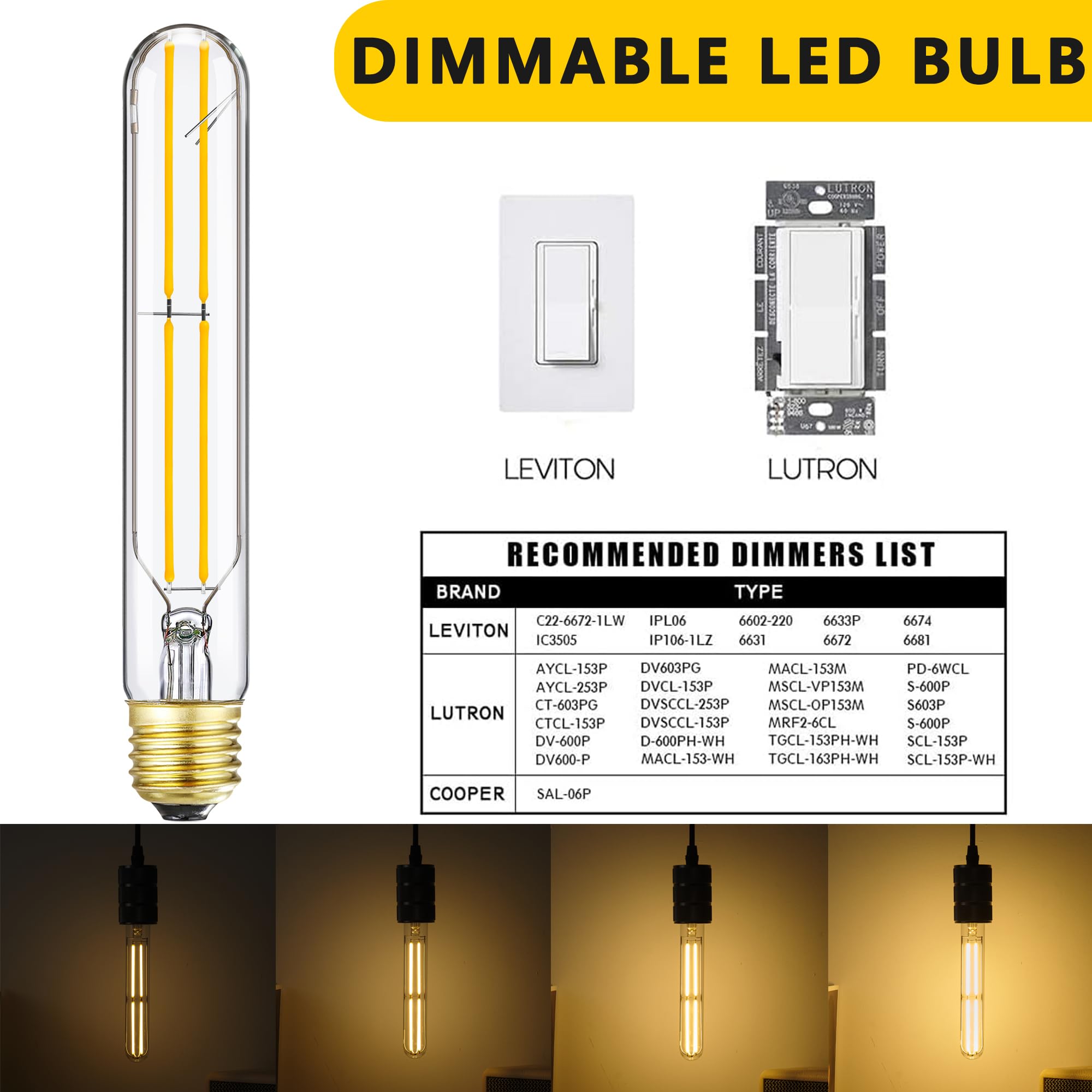 HOMOSUM 7.3 E26 LED Dimmable Bulb, 6W 60W Equivalent, Warm White 2700K, 600LM, T10 for Rustic